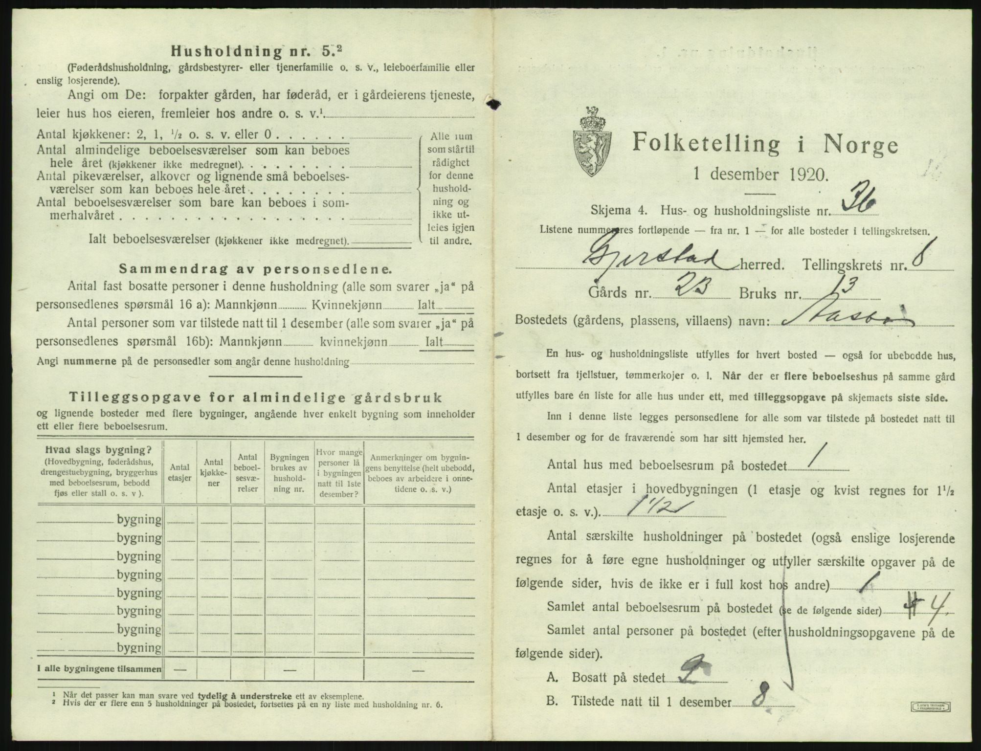 SAK, 1920 census for Gjerstad, 1920, p. 889