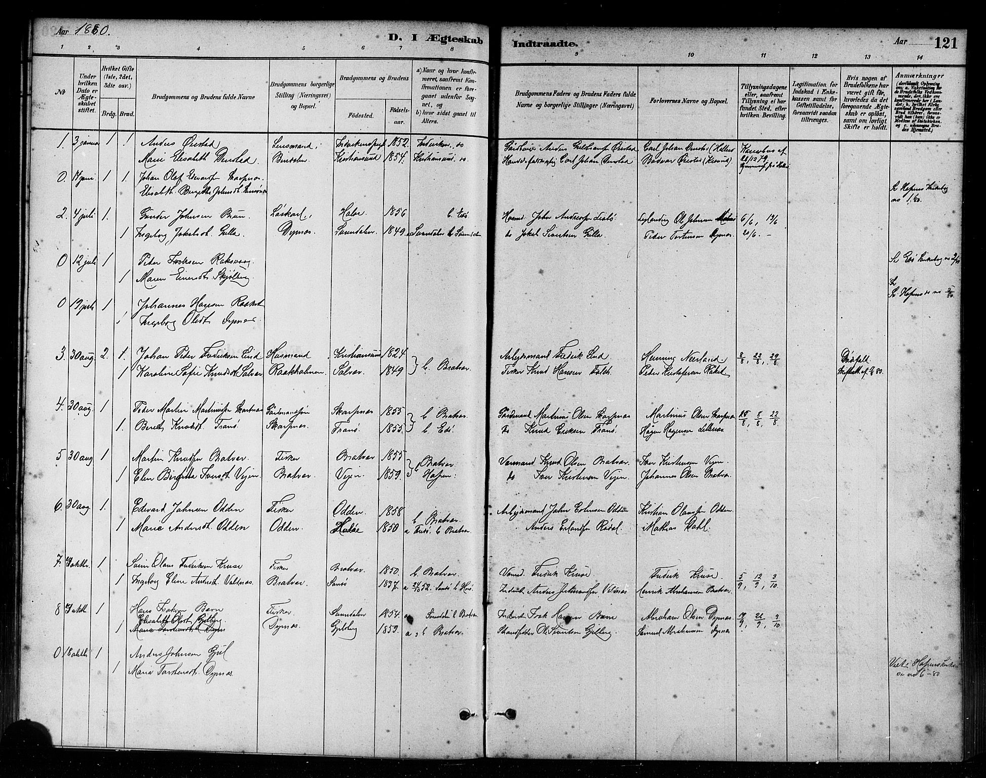 Ministerialprotokoller, klokkerbøker og fødselsregistre - Møre og Romsdal, AV/SAT-A-1454/582/L0947: Parish register (official) no. 582A01, 1880-1900, p. 121