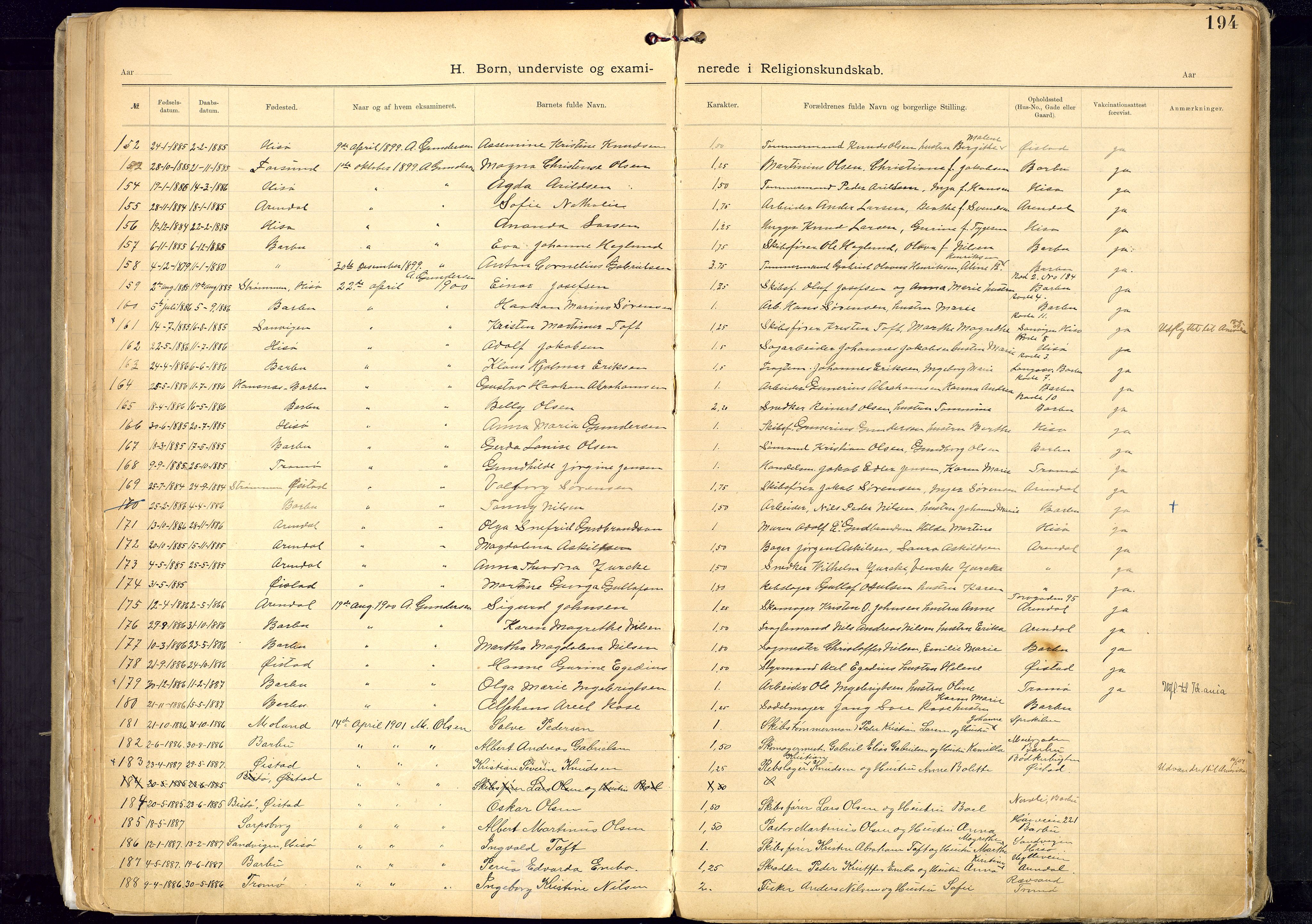 Metodistmenigheten, Arendal, AV/SAK-1292-0011/F/Fa/L0005: Dissenter register no. 5, 1892-1942, p. 194