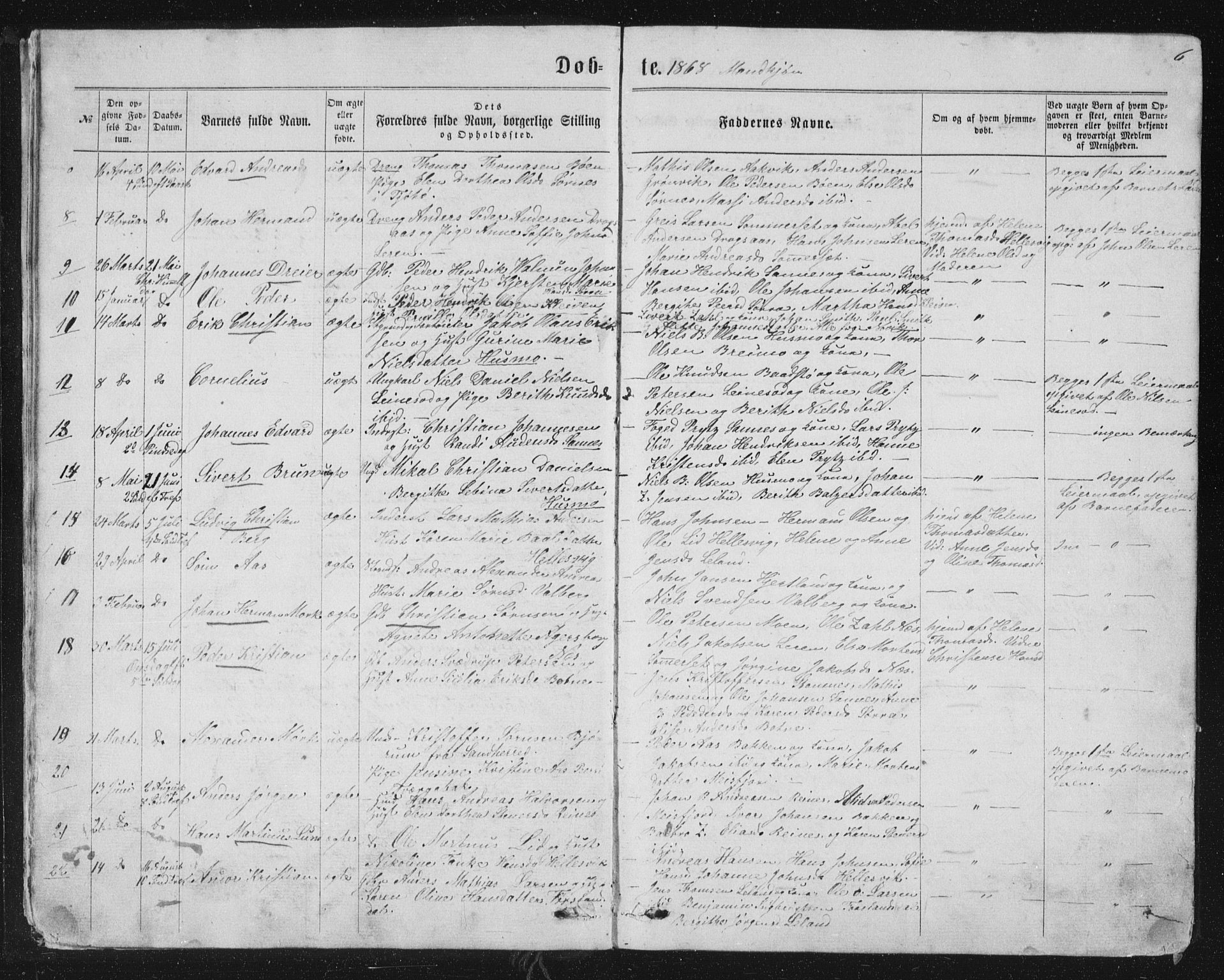 Ministerialprotokoller, klokkerbøker og fødselsregistre - Nordland, AV/SAT-A-1459/831/L0476: Parish register (copy) no. 831C03, 1866-1877, p. 6