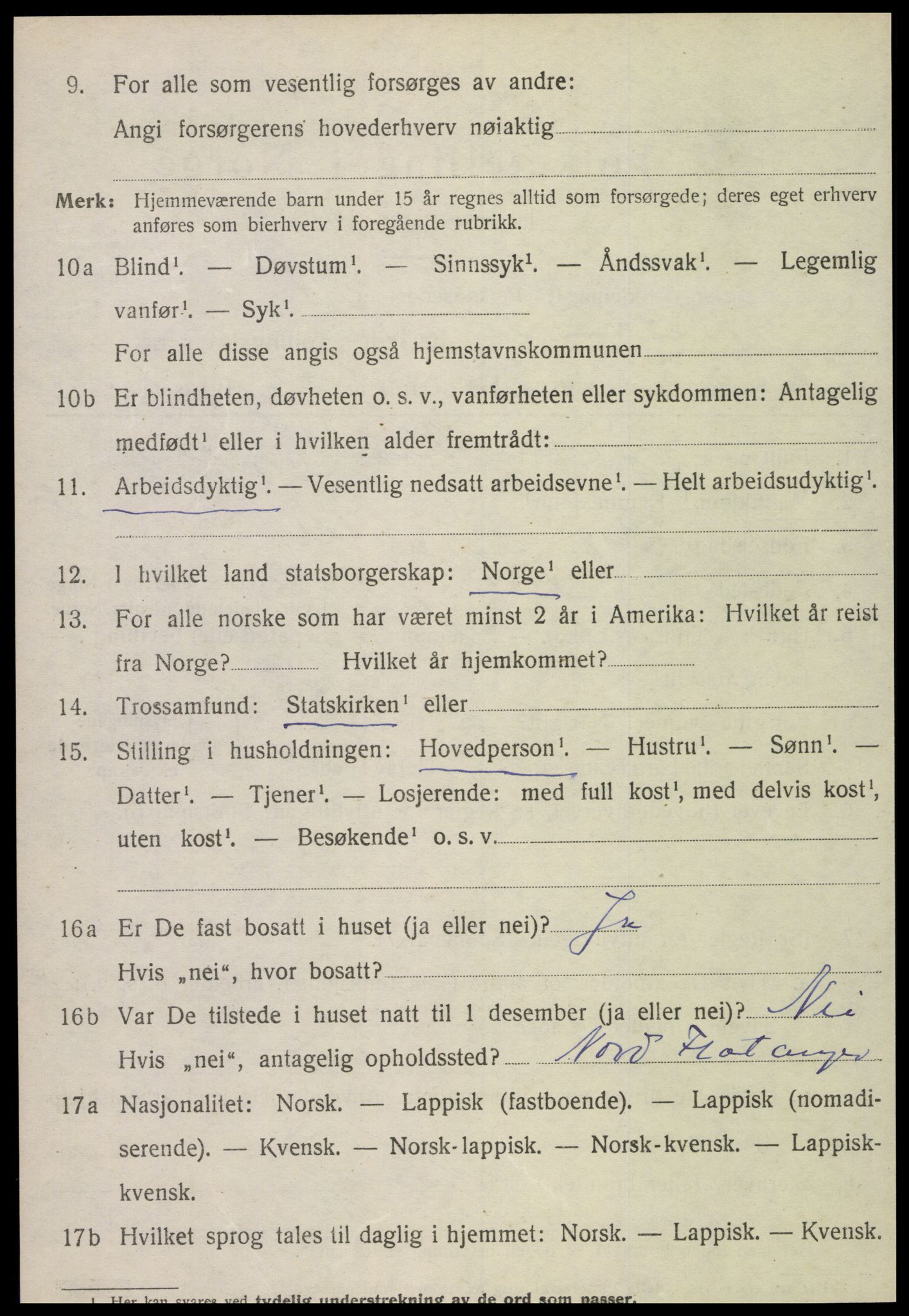 SAT, 1920 census for Flatanger, 1920, p. 4371