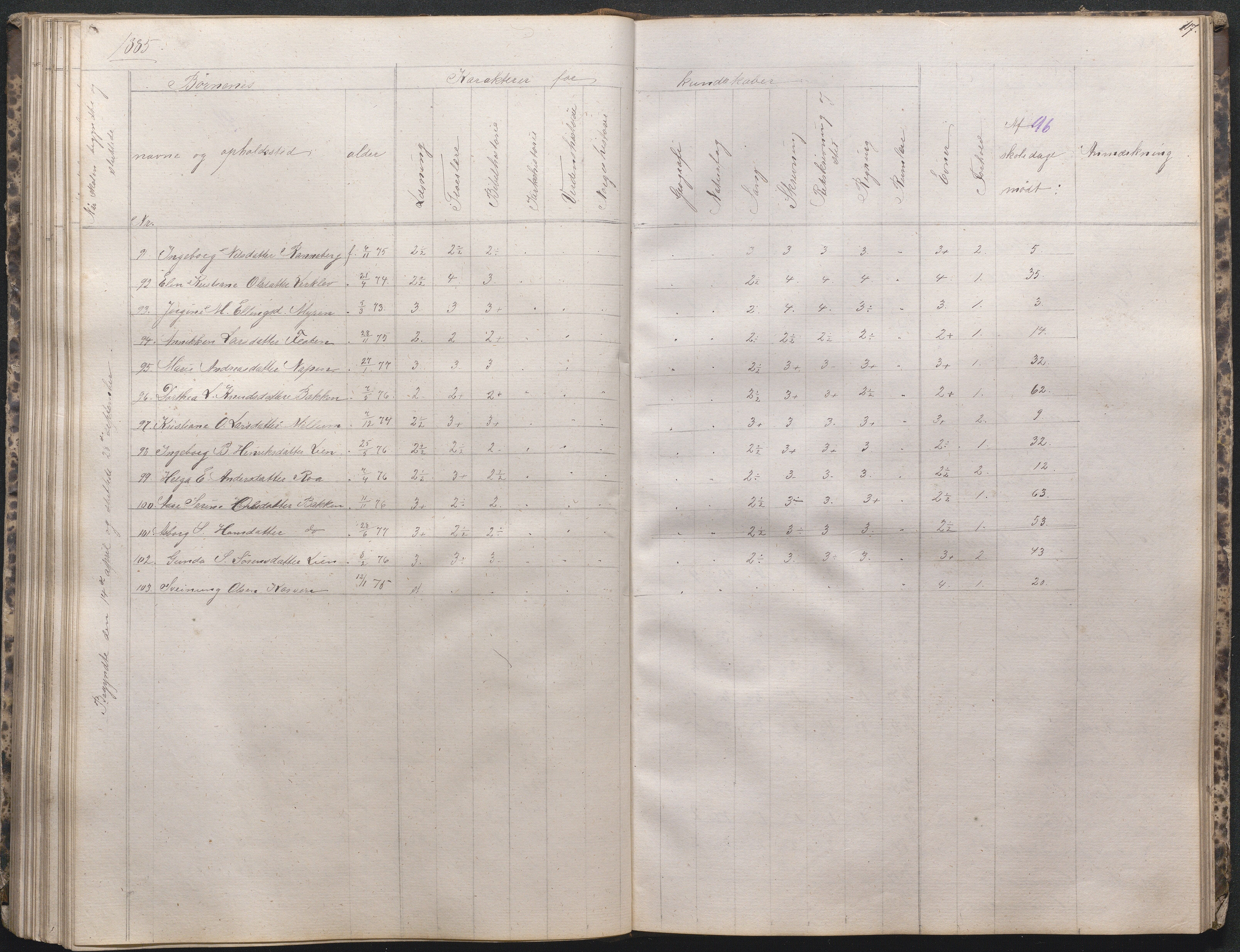 , Næs Jernverk faste skole, Nr.1 Karakterprotokoll 1869-1894, 1869-1894, p. 118