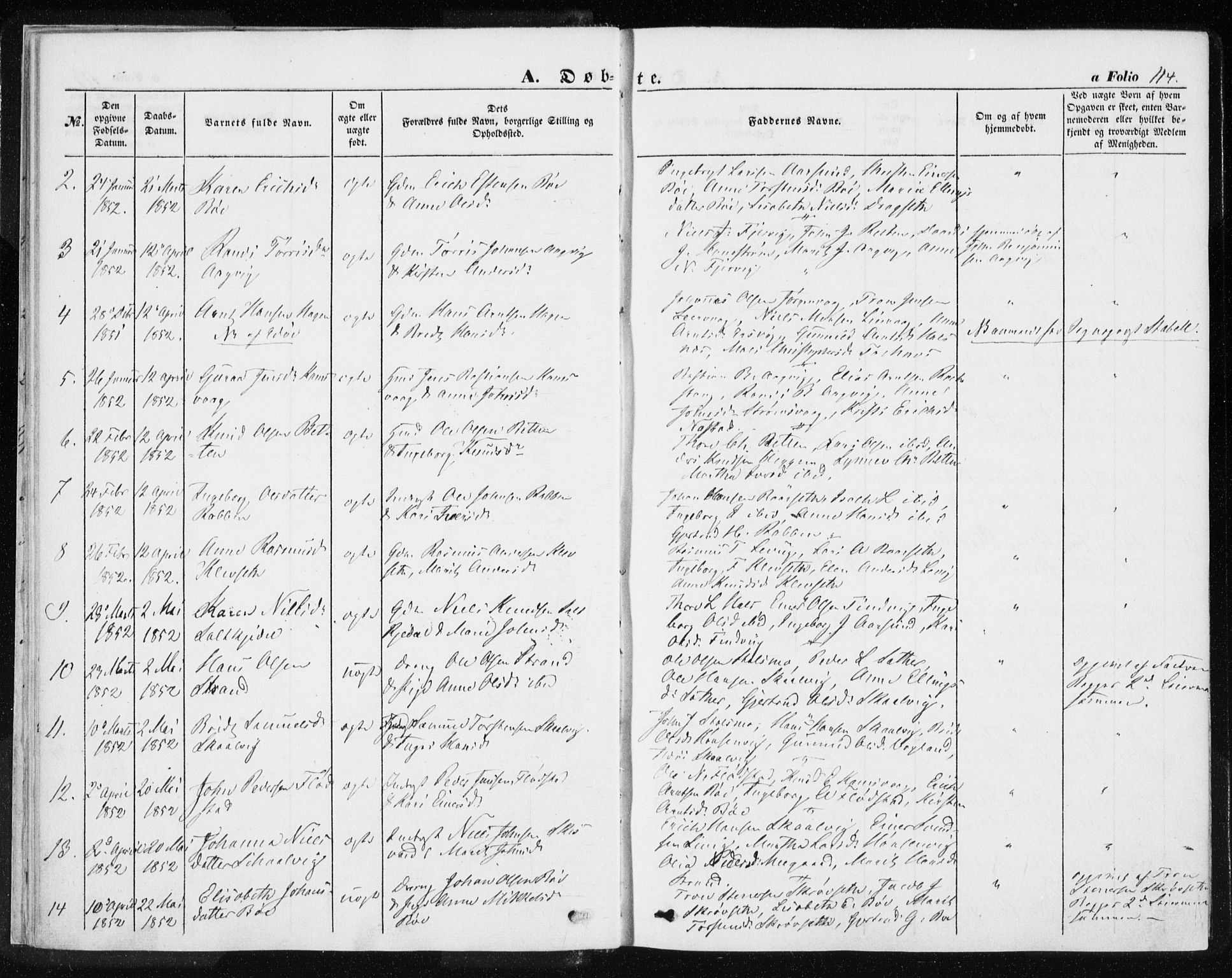 Ministerialprotokoller, klokkerbøker og fødselsregistre - Møre og Romsdal, SAT/A-1454/576/L0883: Parish register (official) no. 576A01, 1849-1865, p. 114