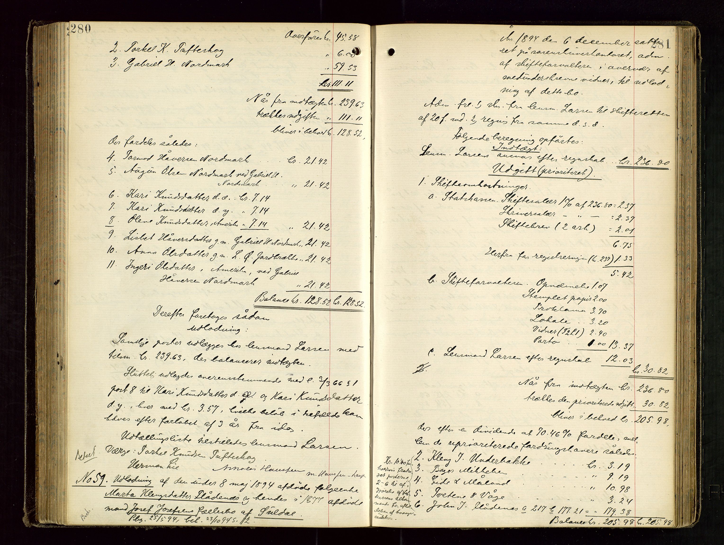 Ryfylke tingrett, AV/SAST-A-100055/001/IV/IVD/L0029: Skifteprotokoll, register i protokollen, 1893-1897, p. 280-281