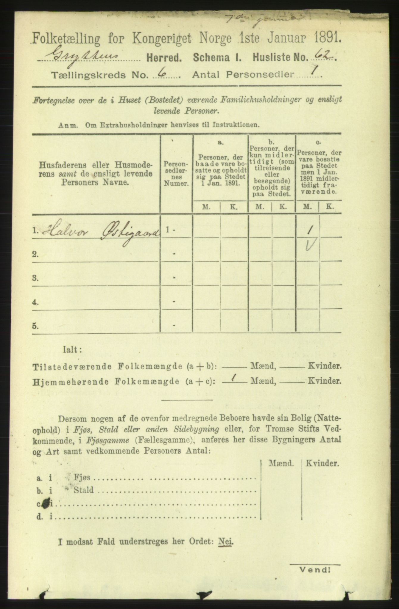 RA, 1891 census for 1539 Grytten, 1891, p. 2490