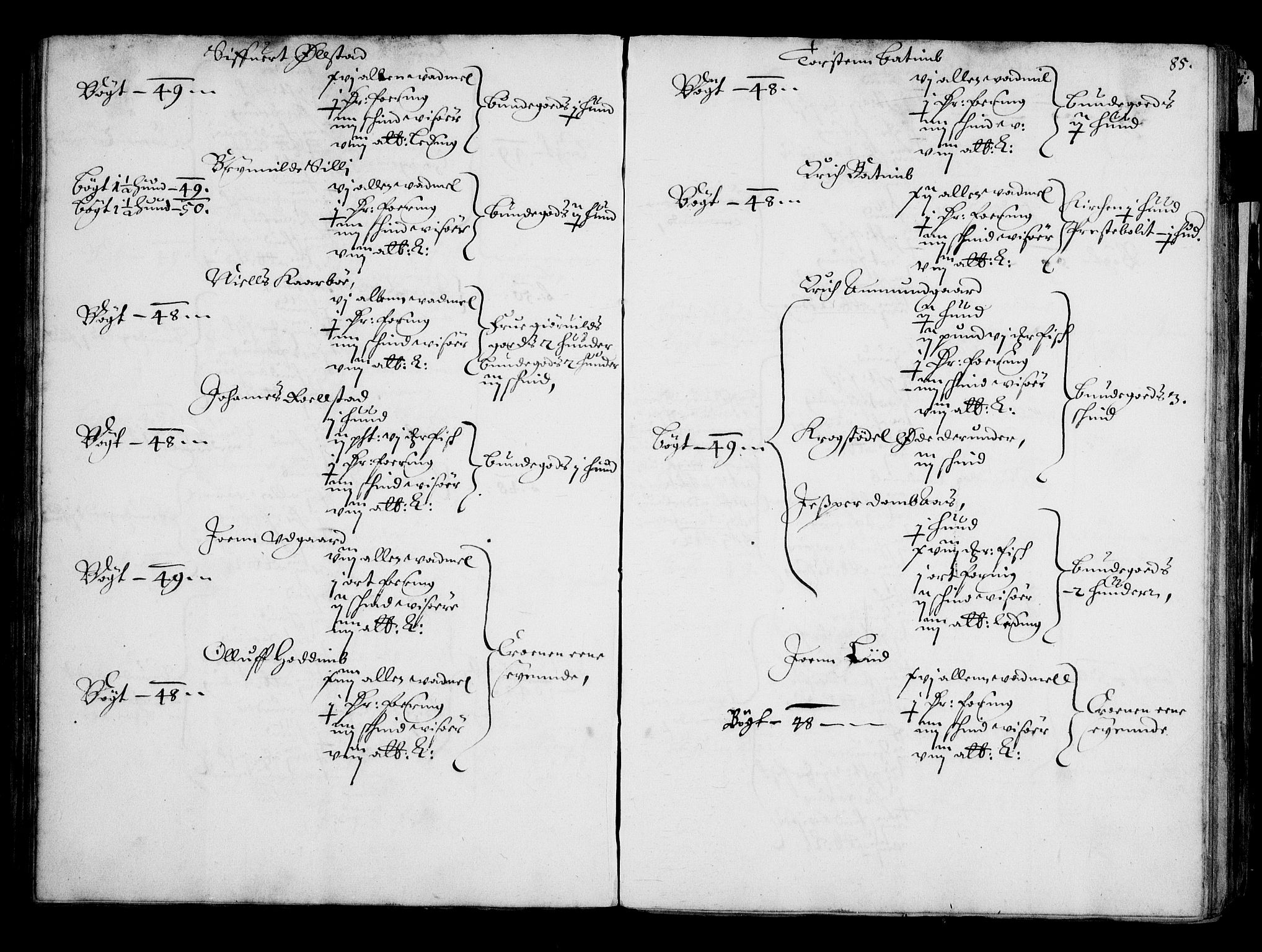 Rentekammeret inntil 1814, Realistisk ordnet avdeling, AV/RA-EA-4070/N/Na/L0001: [XI f]: Akershus stifts jordebok, 1652, p. 84b-85a