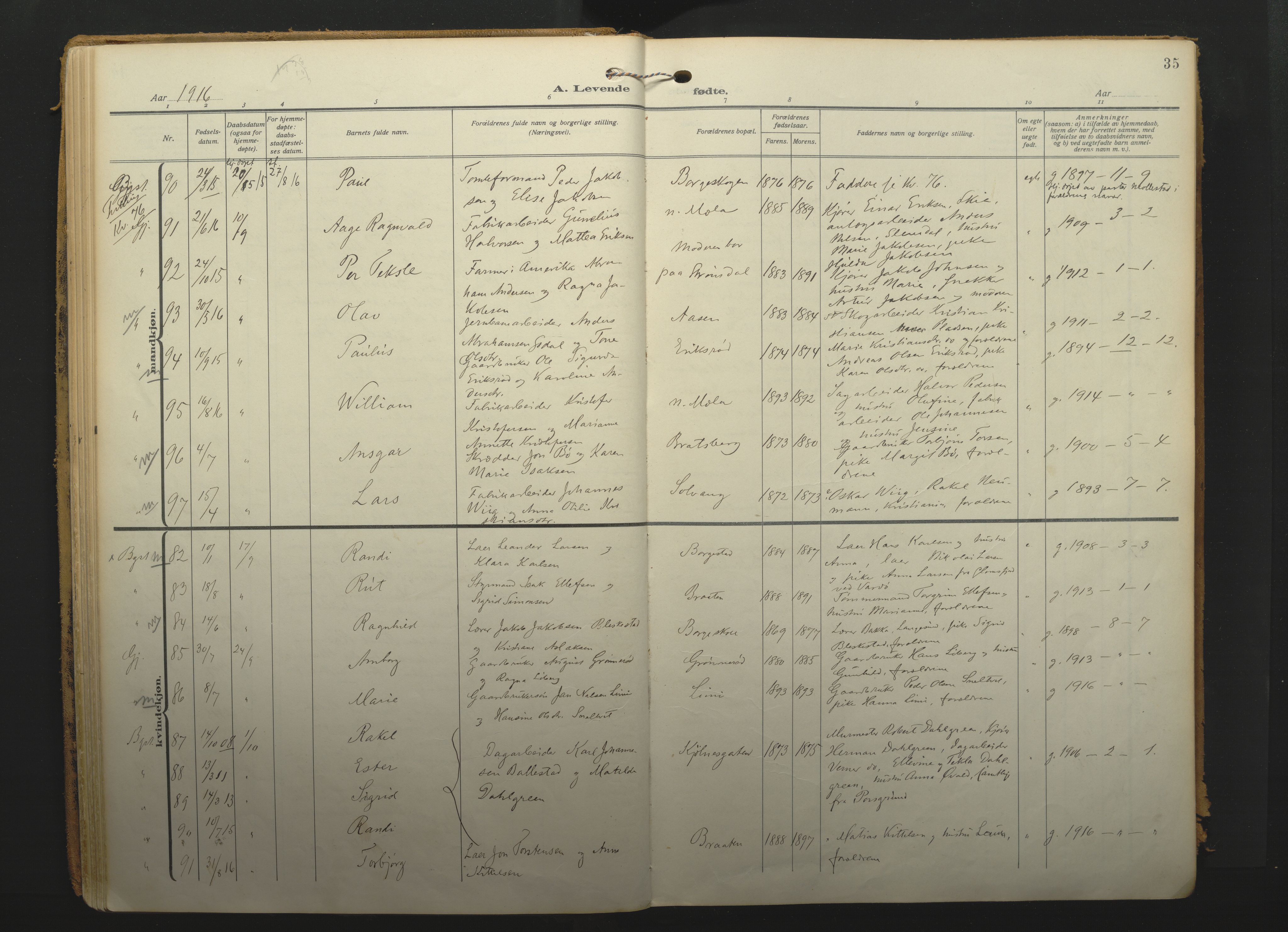 Gjerpen kirkebøker, SAKO/A-265/F/Fa/L0013: Parish register (official) no. I 13, 1914-1924, p. 35