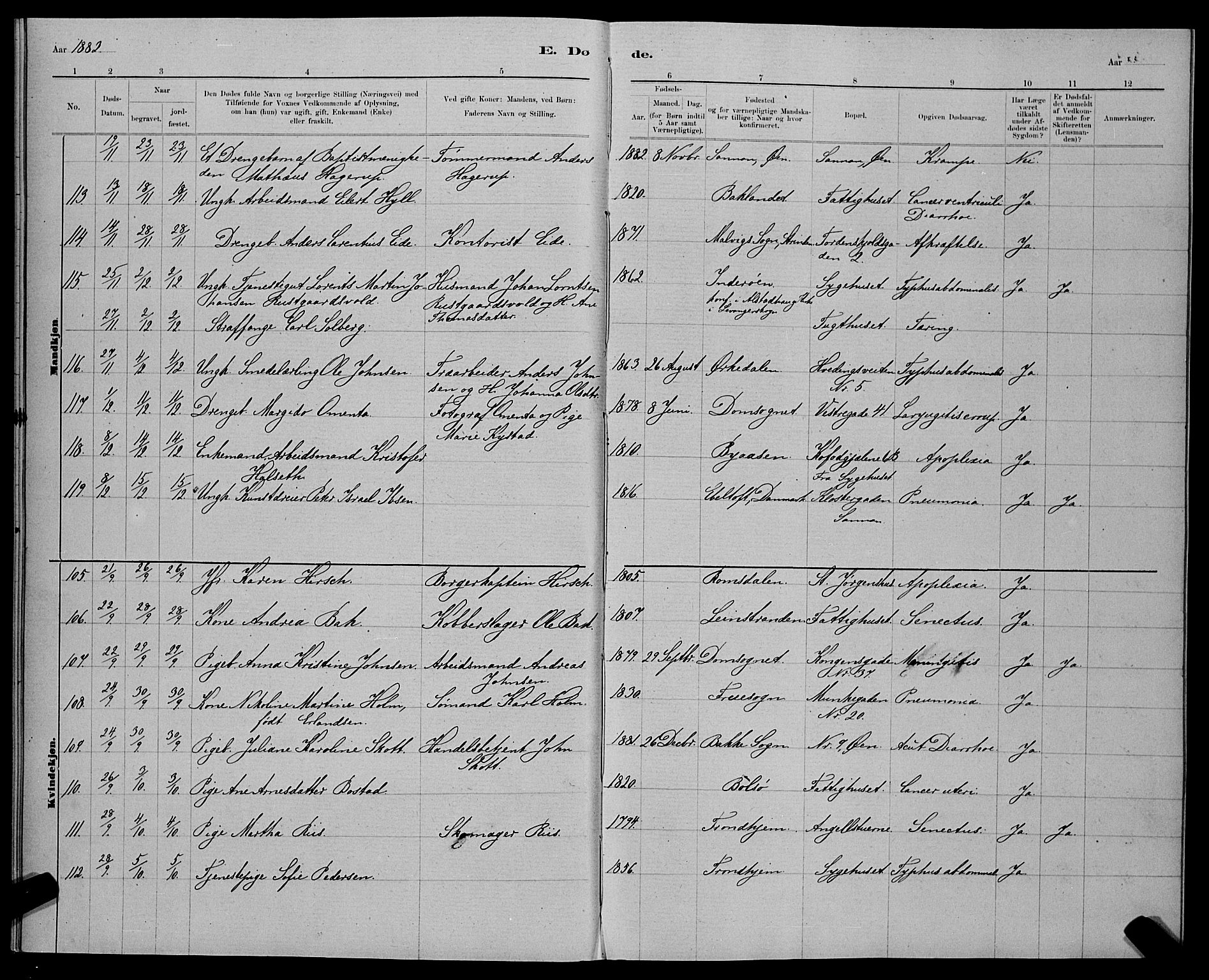 Ministerialprotokoller, klokkerbøker og fødselsregistre - Sør-Trøndelag, AV/SAT-A-1456/601/L0093: Parish register (copy) no. 601C11, 1882-1898