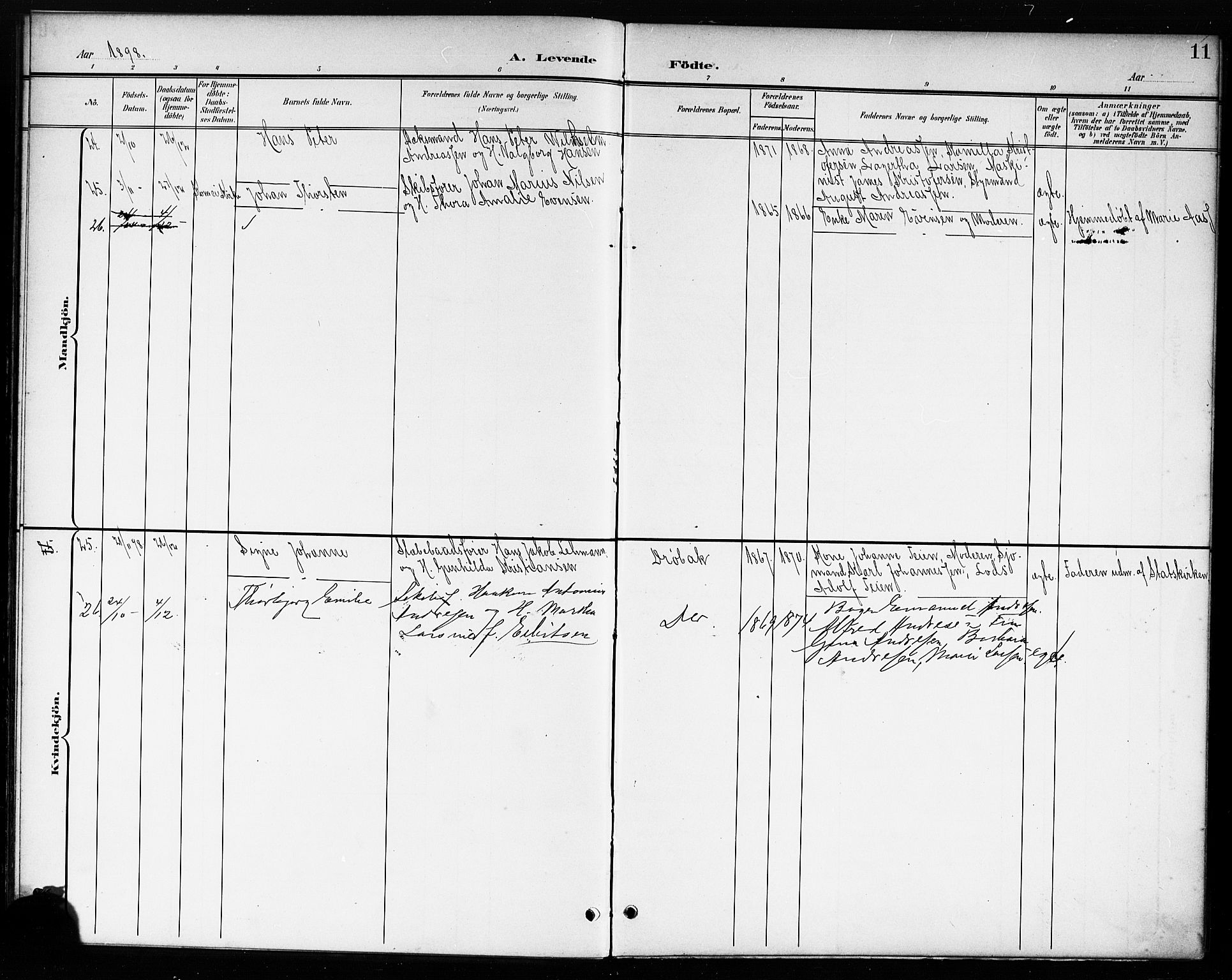 Drøbak prestekontor Kirkebøker, AV/SAO-A-10142a/G/Ga/L0001: Parish register (copy) no. I 1, 1897-1917, p. 11