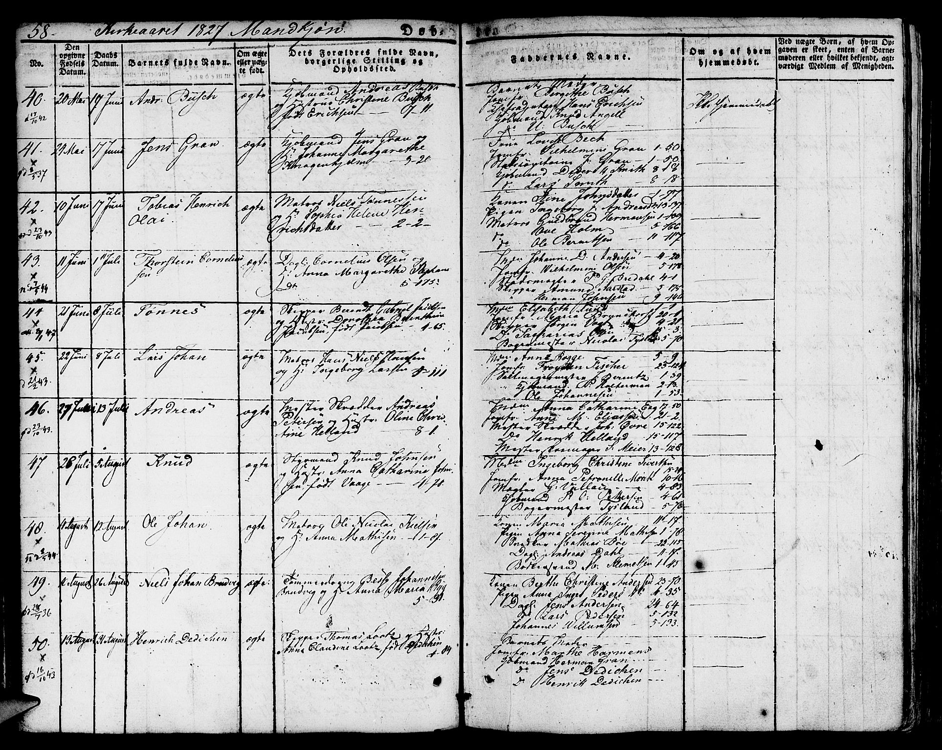 Nykirken Sokneprestembete, AV/SAB-A-77101/H/Hab: Parish register (copy) no. A 5I, 1821-1841, p. 58