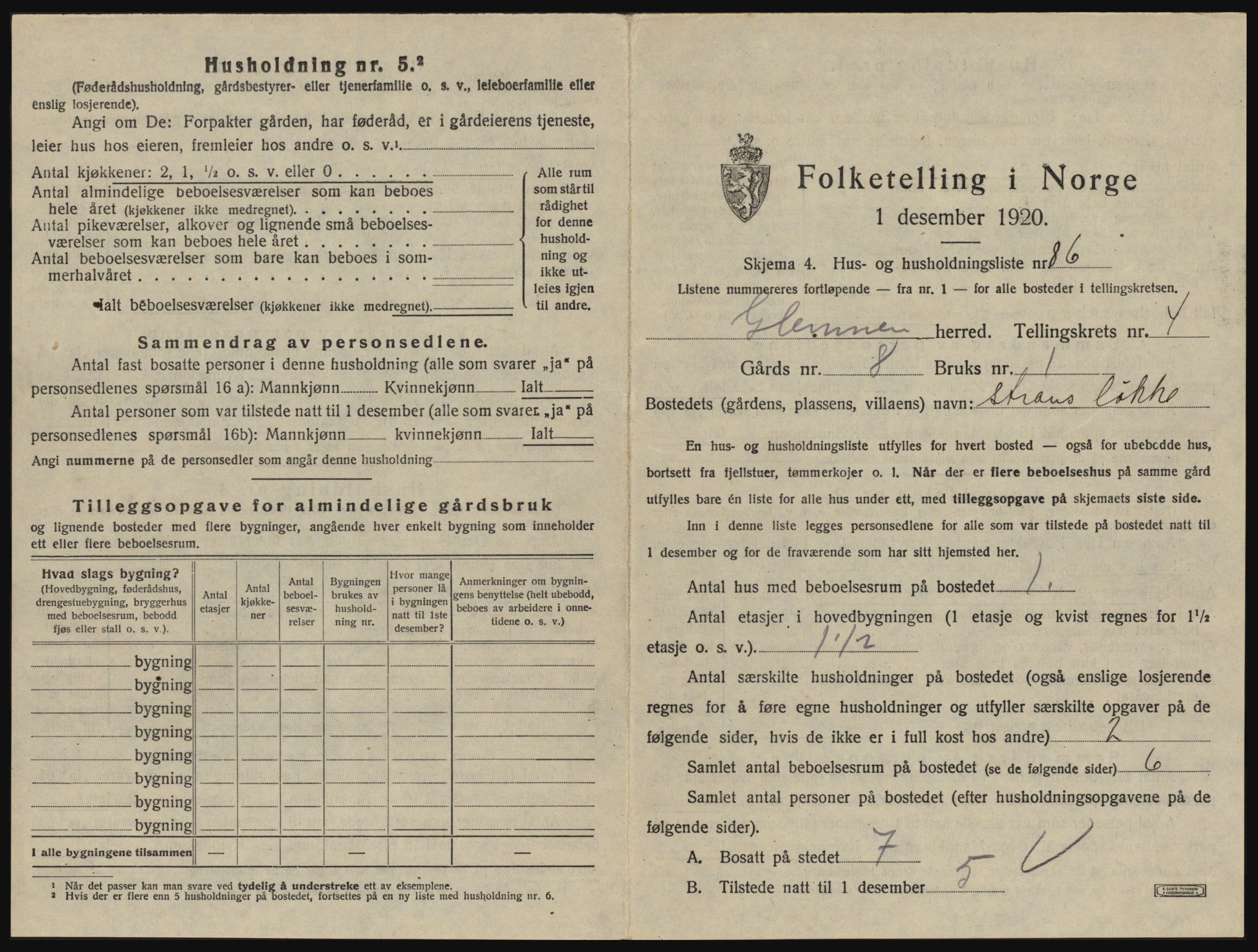 SAO, 1920 census for Glemmen, 1920, p. 1629