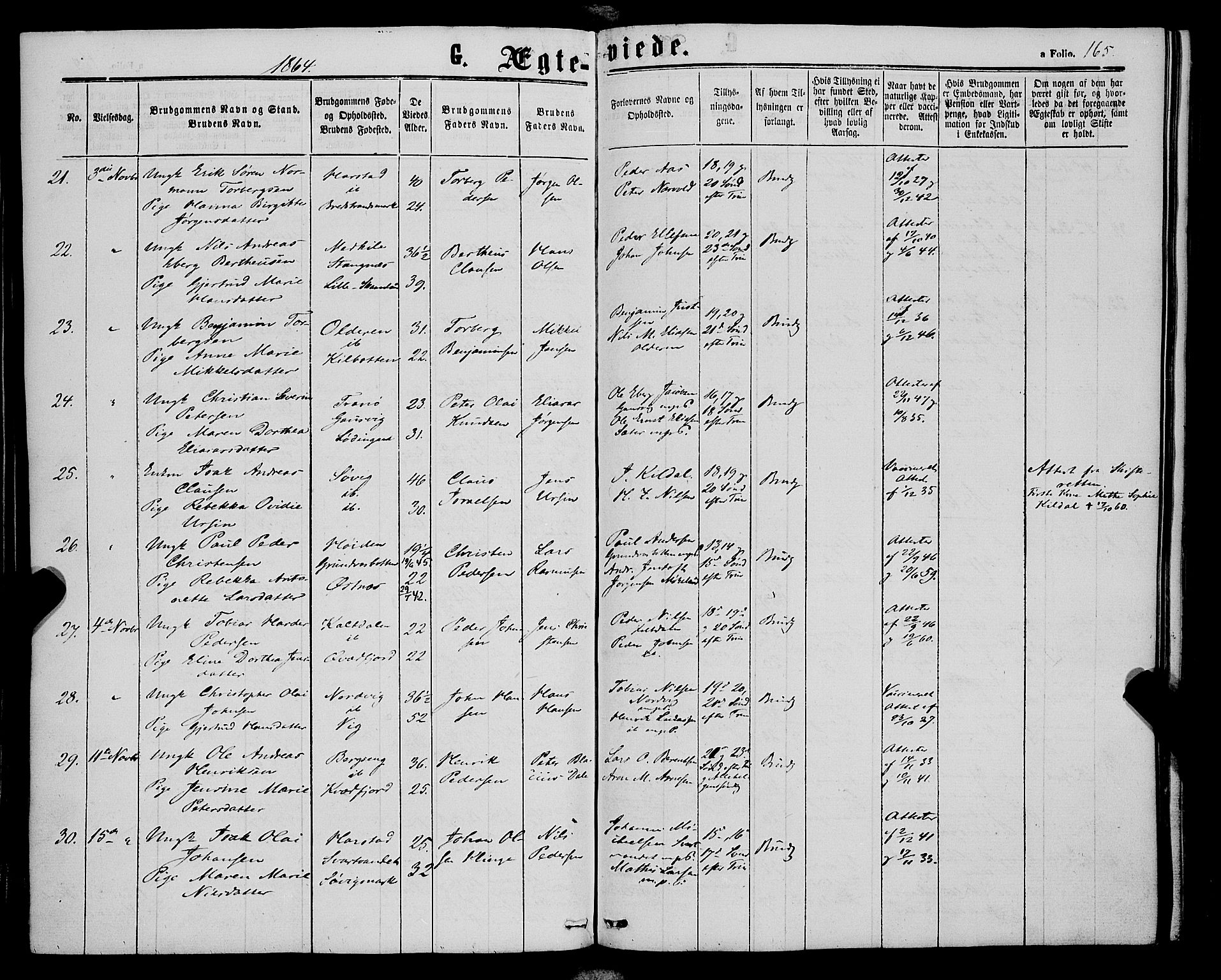 Trondenes sokneprestkontor, AV/SATØ-S-1319/H/Ha/L0012kirke: Parish register (official) no. 12, 1863-1870, p. 165