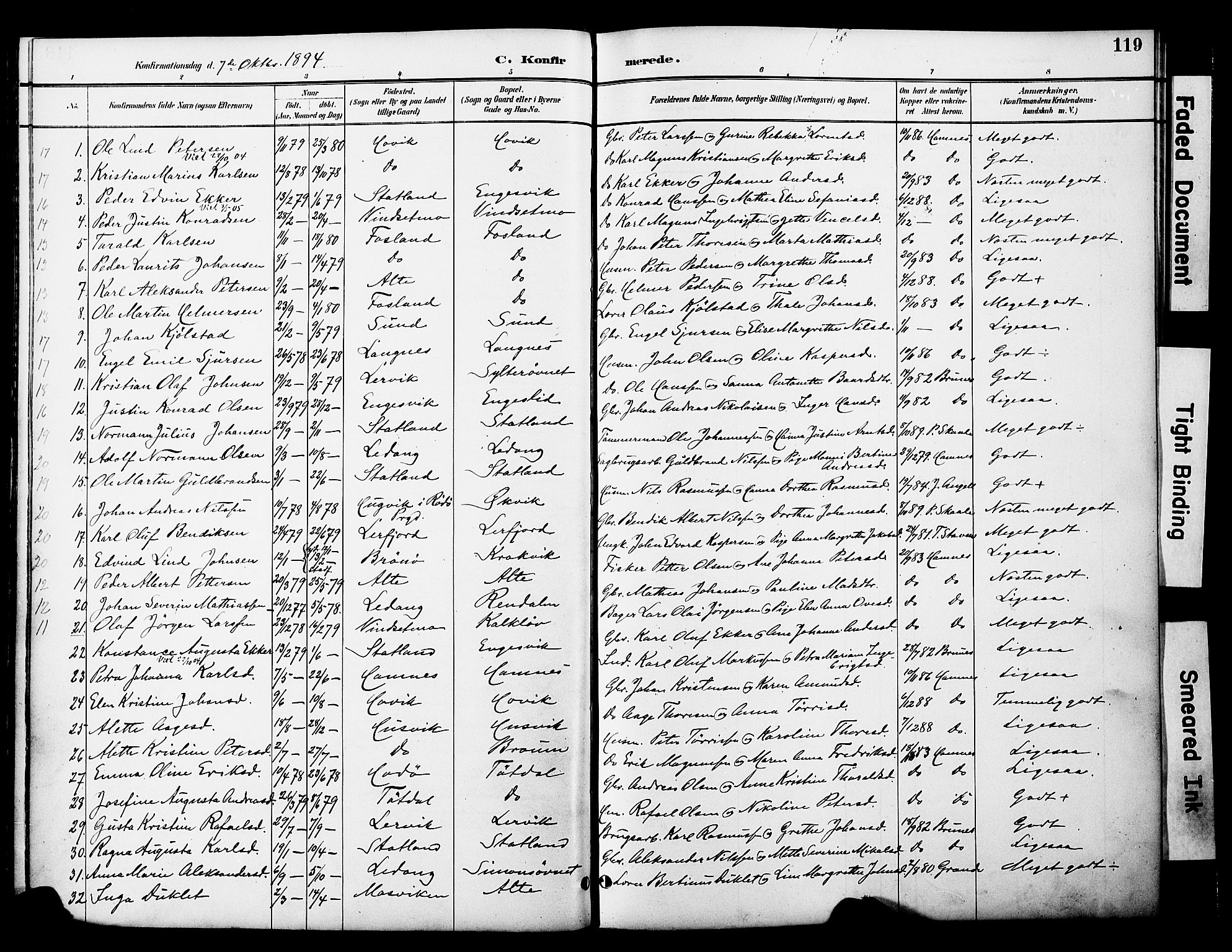 Ministerialprotokoller, klokkerbøker og fødselsregistre - Nord-Trøndelag, SAT/A-1458/774/L0628: Parish register (official) no. 774A02, 1887-1903, p. 119