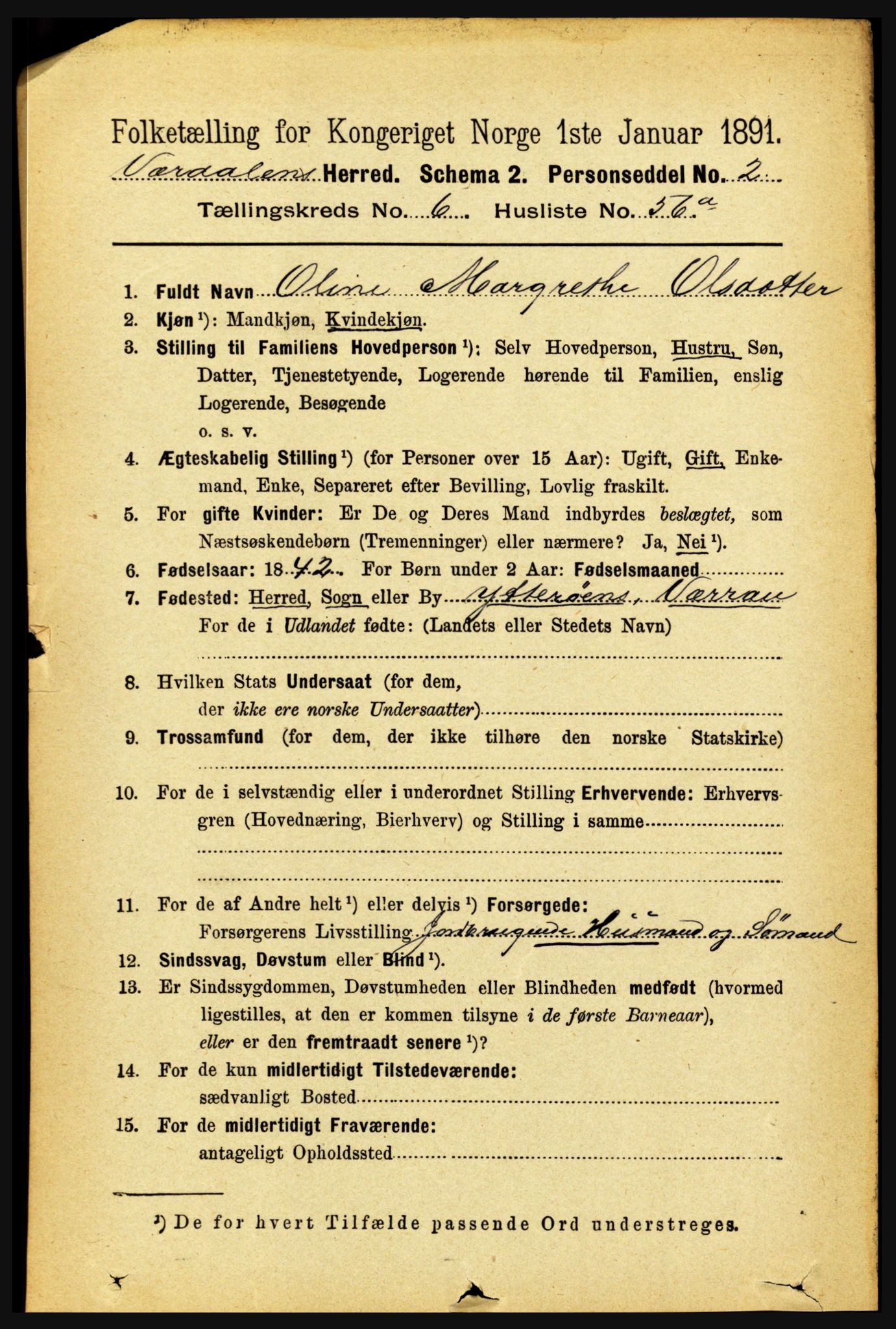 RA, 1891 census for 1721 Verdal, 1891, p. 3906