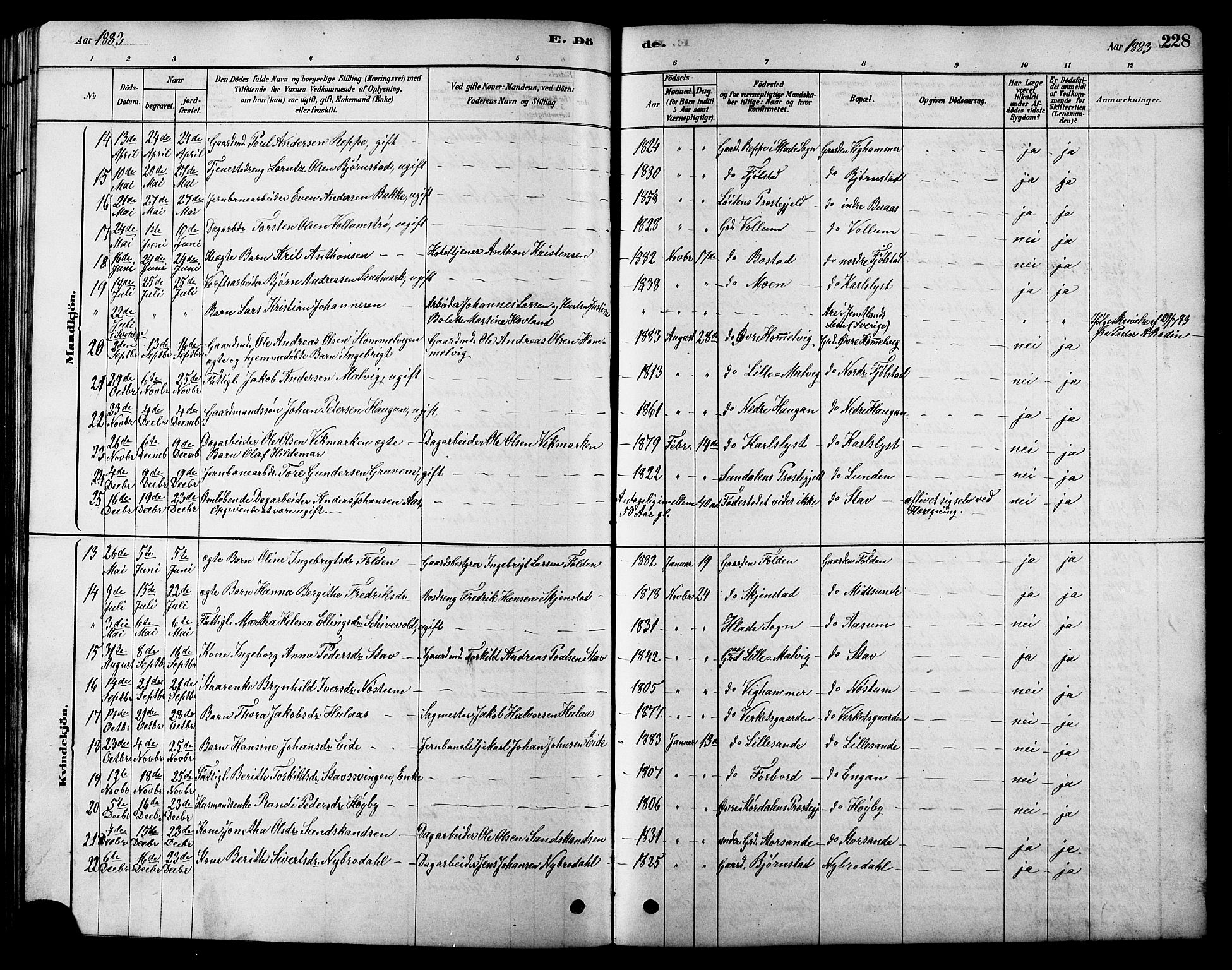 Ministerialprotokoller, klokkerbøker og fødselsregistre - Sør-Trøndelag, SAT/A-1456/616/L0423: Parish register (copy) no. 616C06, 1878-1903, p. 228