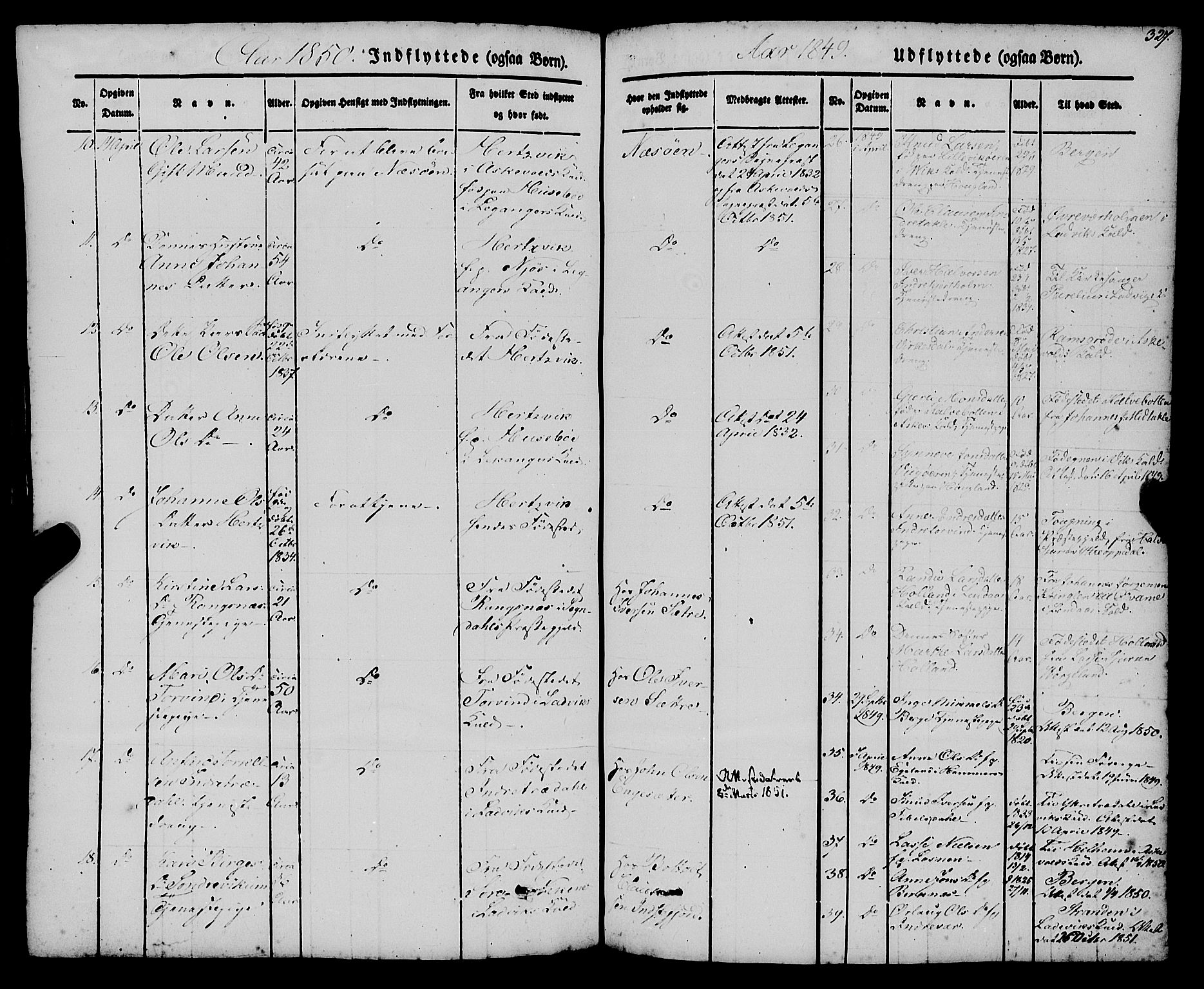 Gulen sokneprestembete, AV/SAB-A-80201/H/Haa/Haaa/L0021: Parish register (official) no. A 21, 1848-1858, p. 327