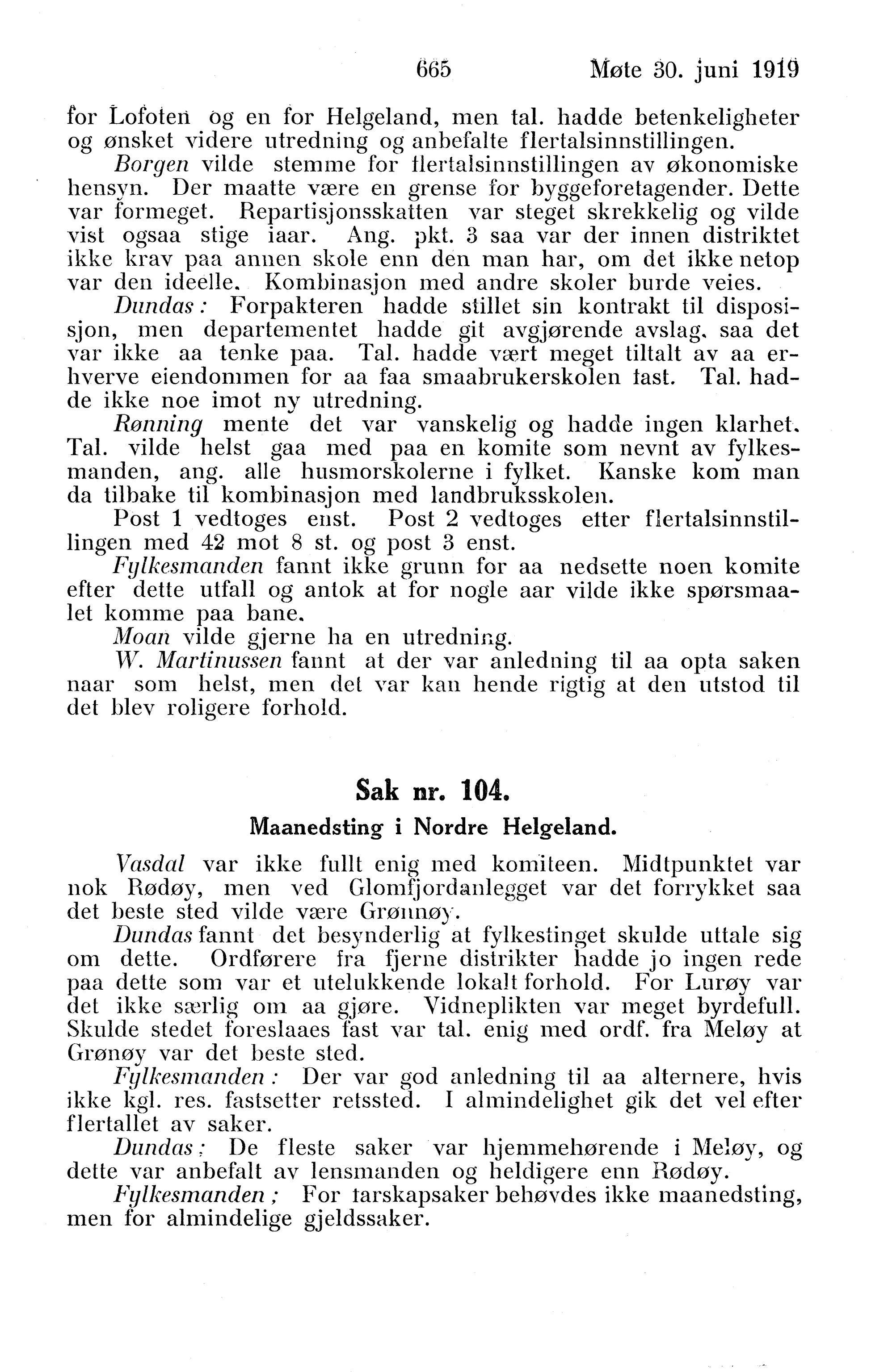 Nordland Fylkeskommune. Fylkestinget, AIN/NFK-17/176/A/Ac/L0042: Fylkestingsforhandlinger 1919, 1919