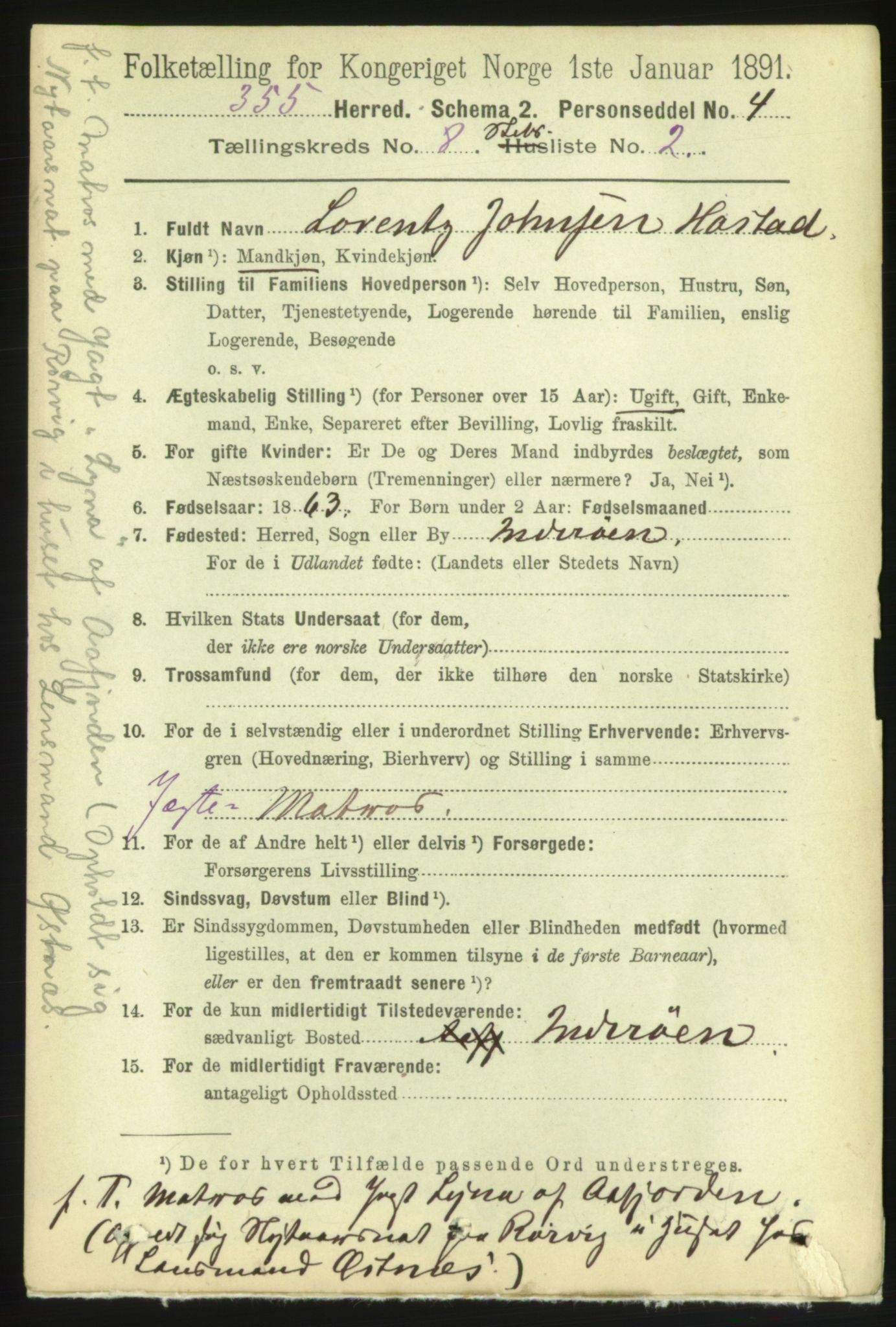 RA, 1891 census for 1632 Bjørnør, 1891, p. 3730