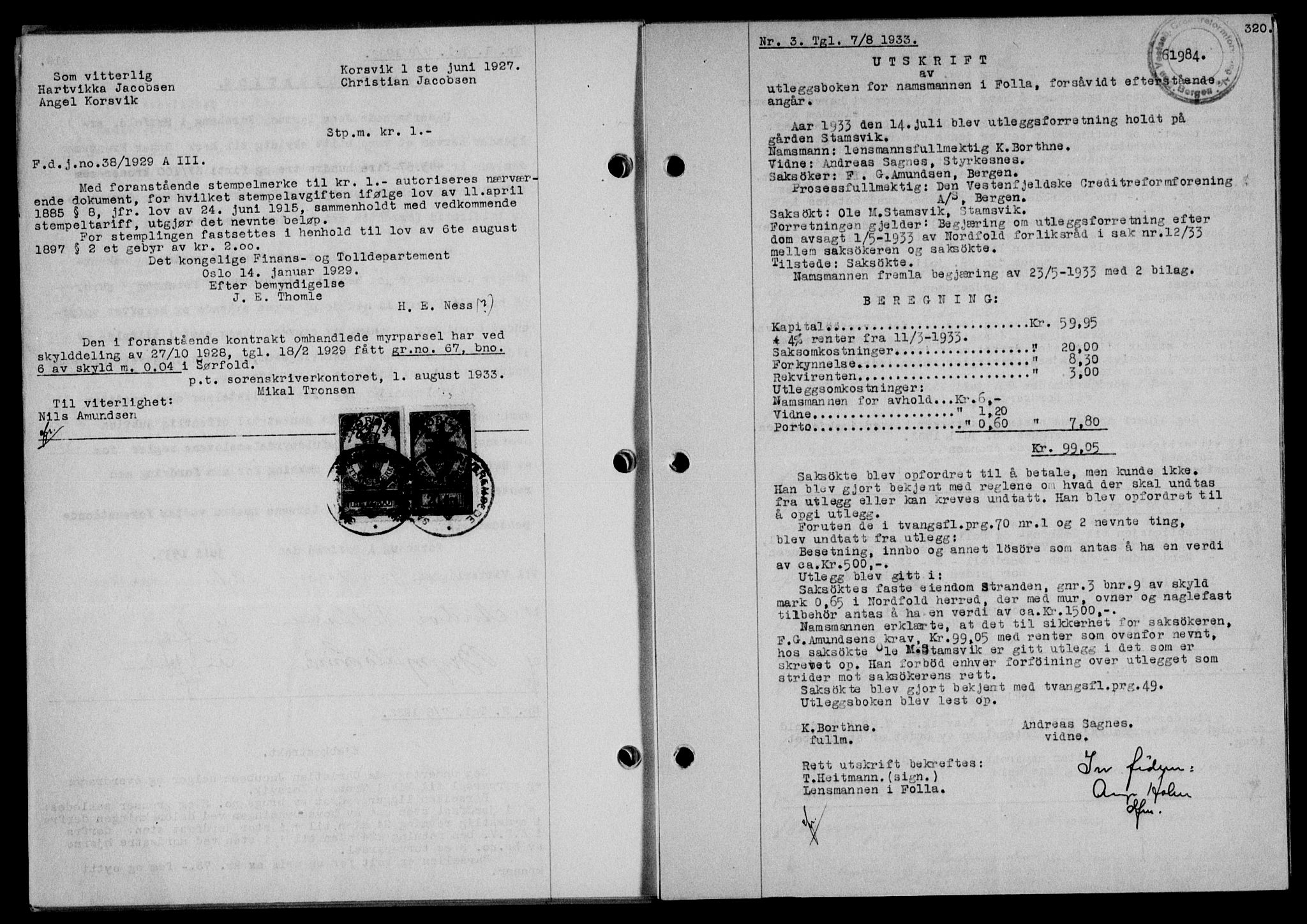 Salten sorenskriveri, SAT/A-4578/1/2/2C/L0063: Mortgage book no. 53, 1933-1933, Deed date: 07.08.1933