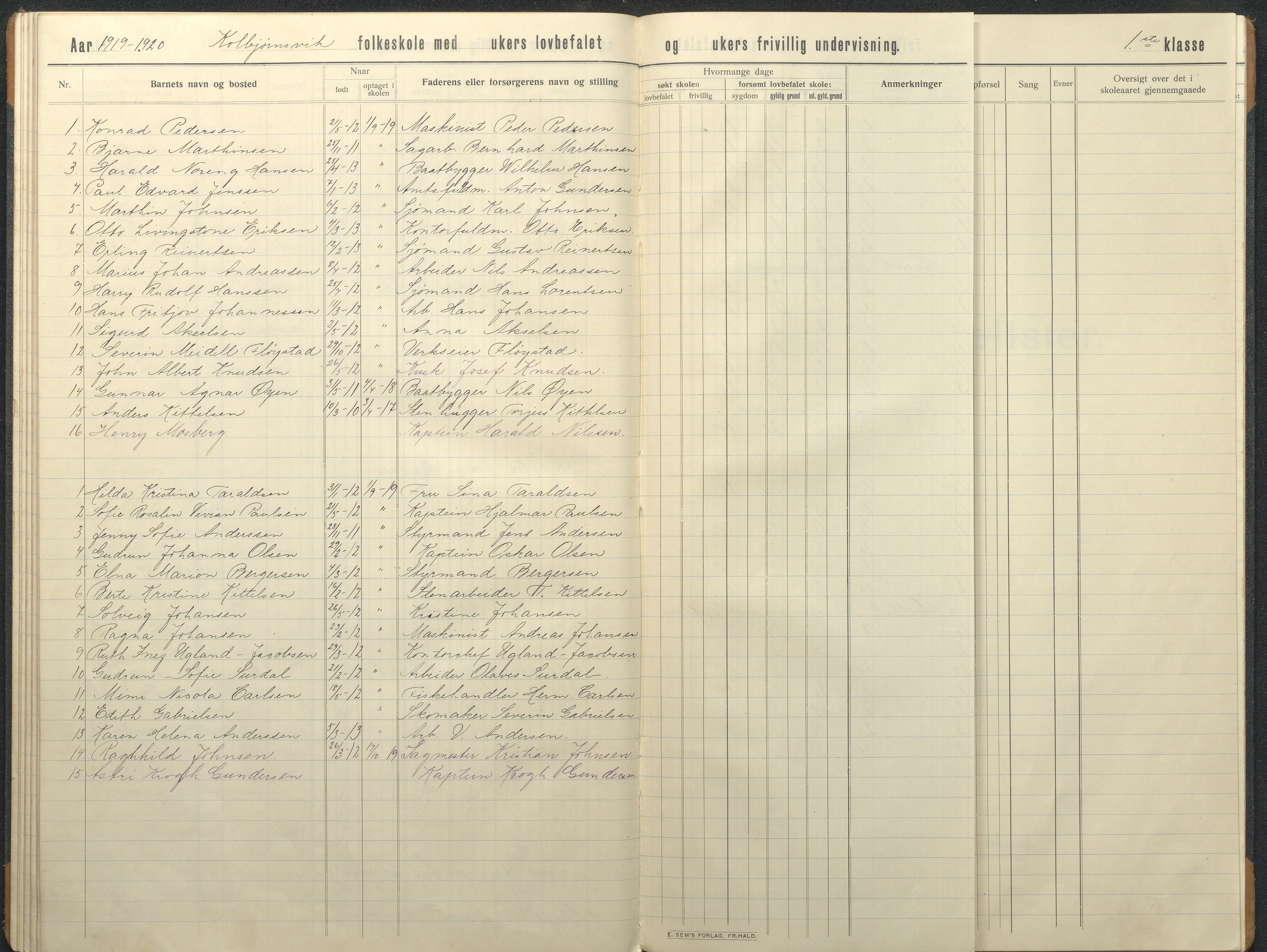 Hisøy kommune frem til 1991, AAKS/KA0922-PK/32/L0017: Skoleprotokoll, 1908-1920