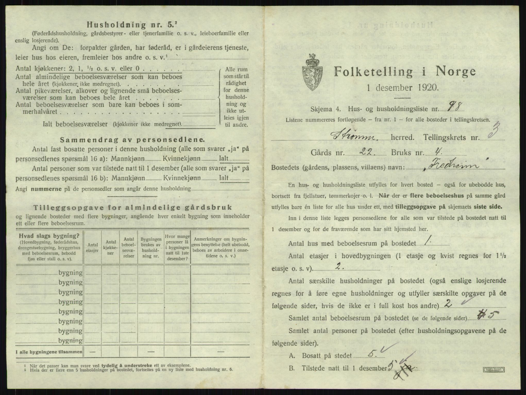 SAKO, 1920 census for Strømm, 1920, p. 424