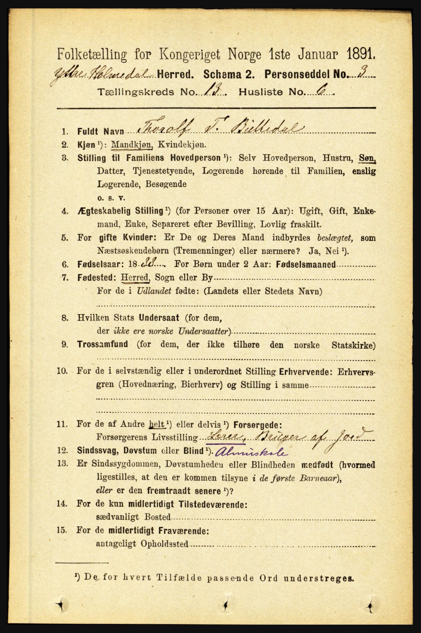 RA, 1891 census for 1429 Ytre Holmedal, 1891, p. 3474