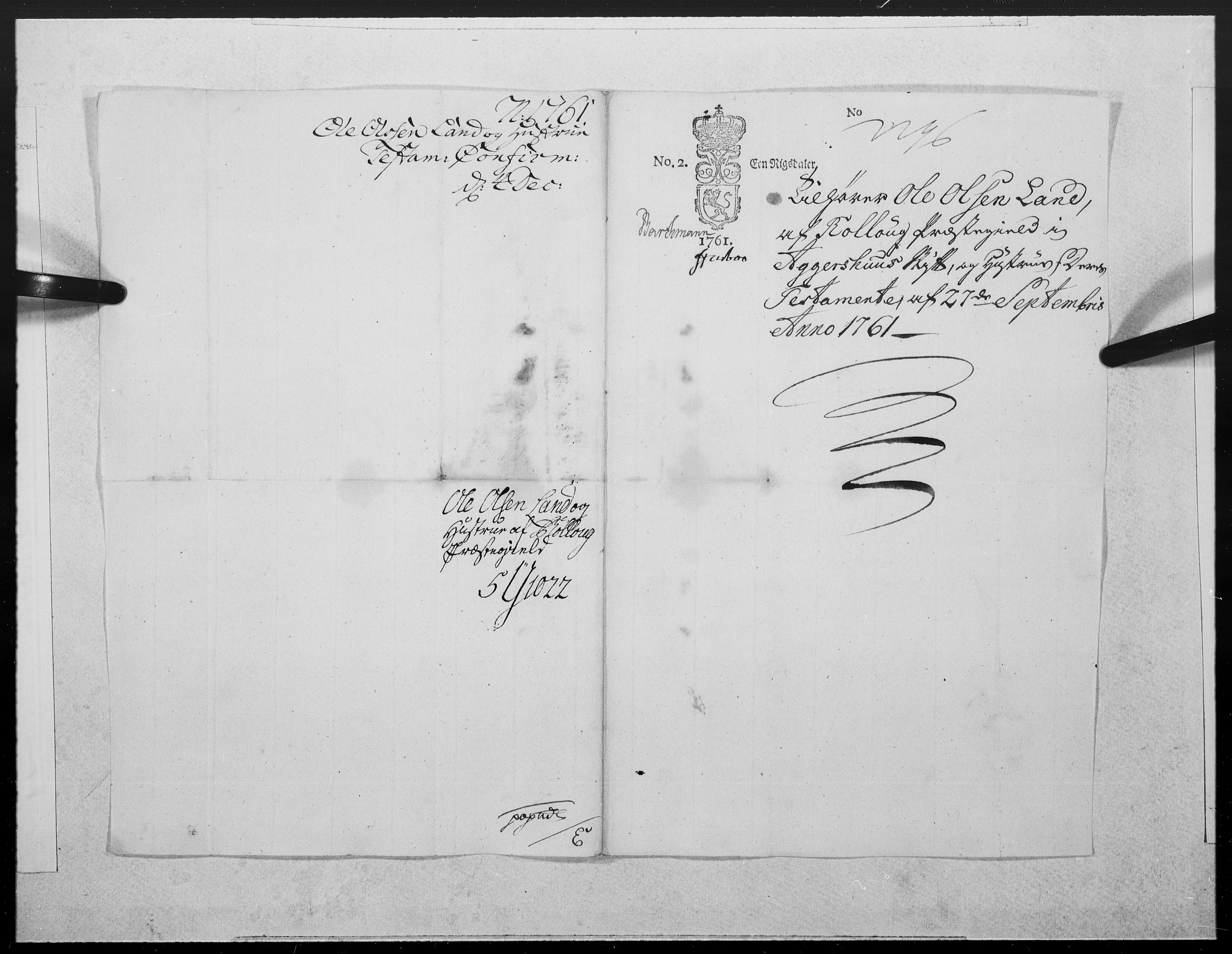 Danske Kanselli 1572-1799, AV/RA-EA-3023/F/Fc/Fcc/Fcca/L0182: Norske innlegg 1572-1799, 1761, p. 457