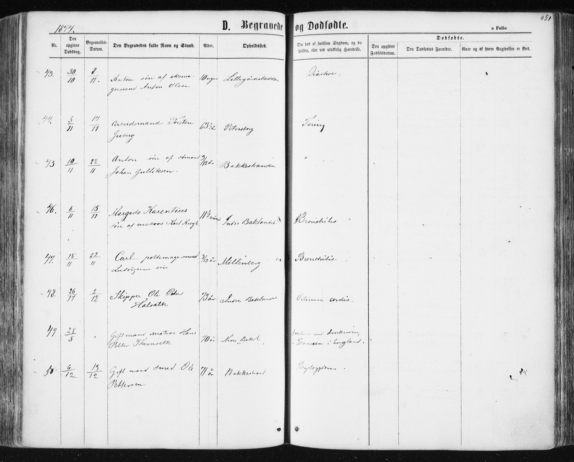 Ministerialprotokoller, klokkerbøker og fødselsregistre - Sør-Trøndelag, SAT/A-1456/604/L0186: Parish register (official) no. 604A07, 1866-1877, p. 451