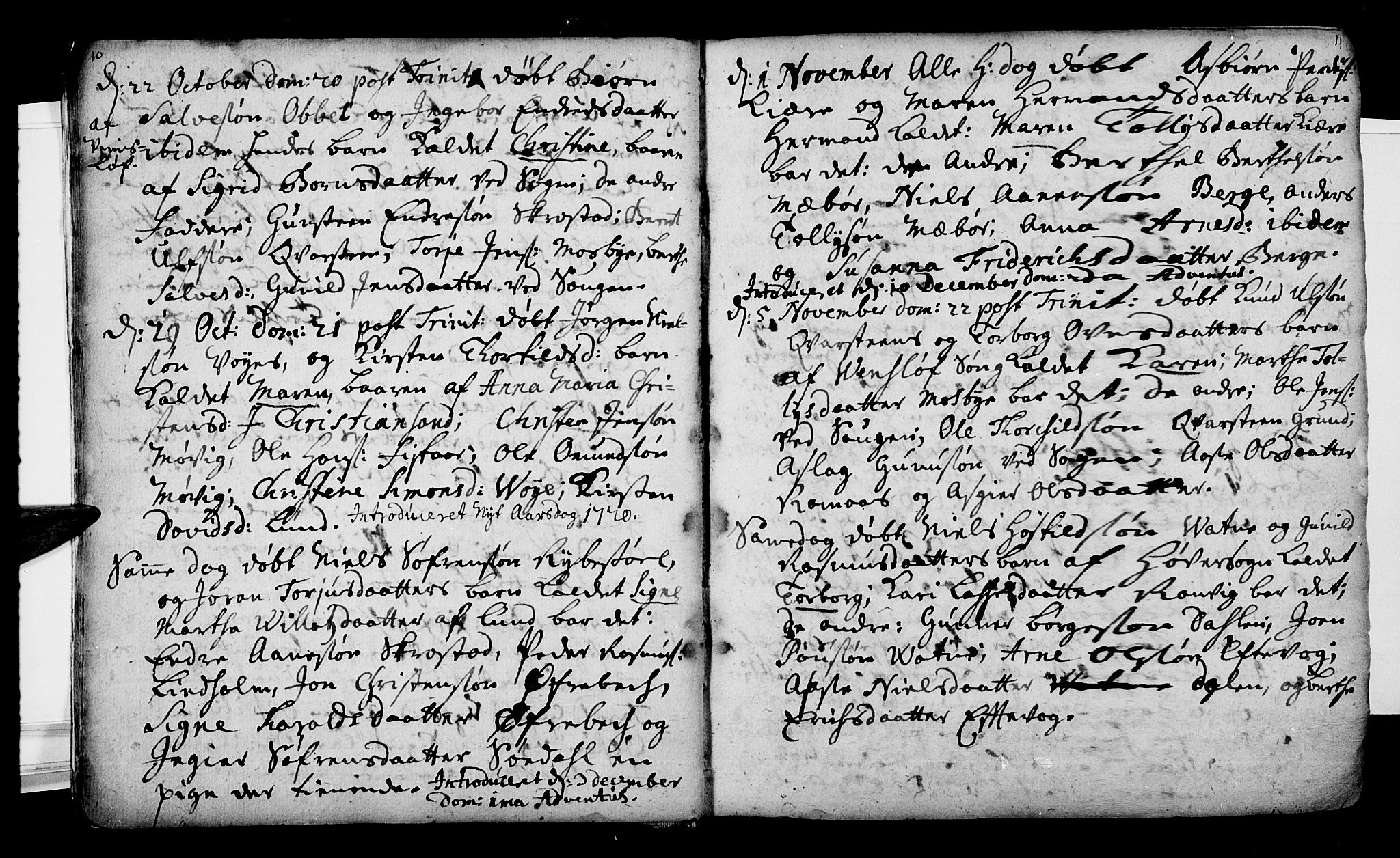 Oddernes sokneprestkontor, SAK/1111-0033/F/Fa/Faa/L0002: Parish register (official) no. A 2, 1719-1764, p. 10-11