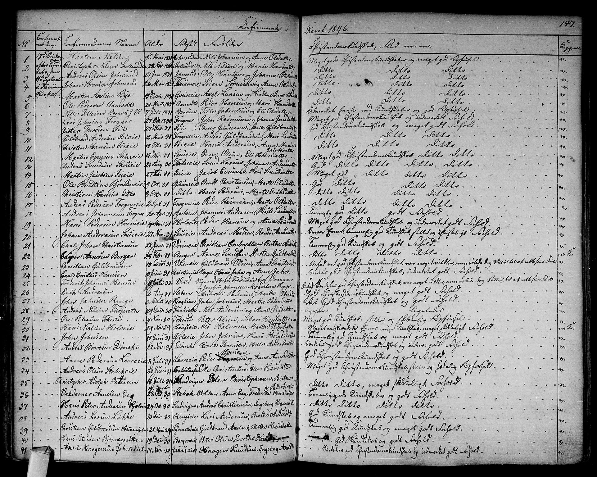 Asker prestekontor Kirkebøker, AV/SAO-A-10256a/F/Fa/L0009: Parish register (official) no. I 9, 1825-1878, p. 147