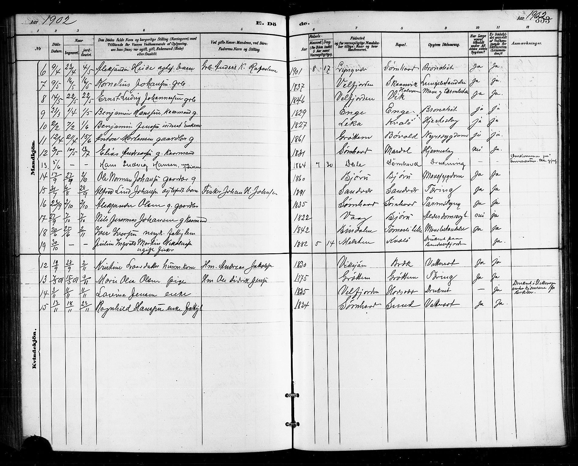 Ministerialprotokoller, klokkerbøker og fødselsregistre - Nordland, SAT/A-1459/812/L0188: Parish register (copy) no. 812C06, 1884-1912, p. 353