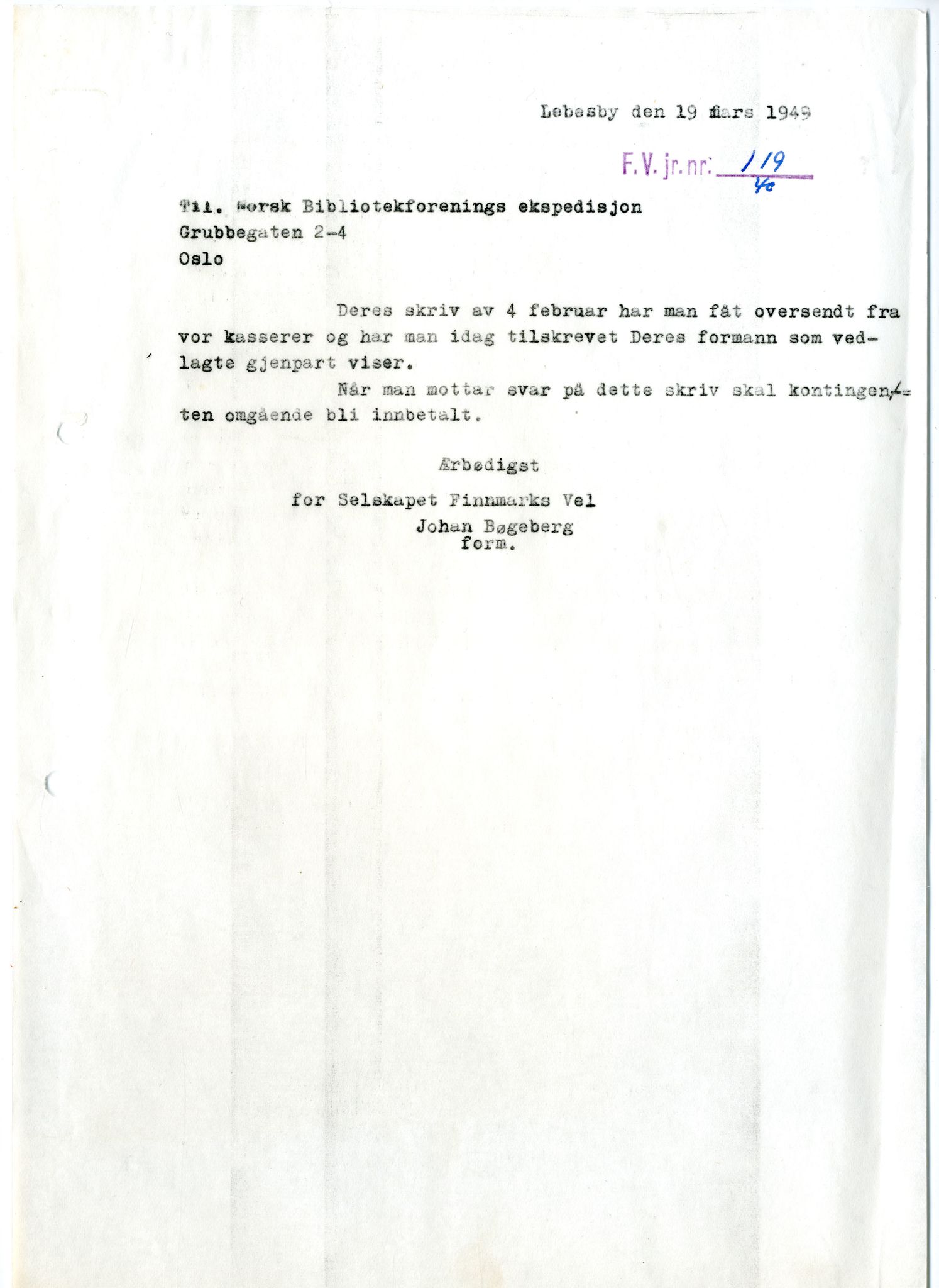 Selskapet Finnmarks Vel, FMFB/A-1015/E/L0006: Korrespondanse og saksdokumenter ang. meldingsblad, biblioteksaken m.m., 1948-1951