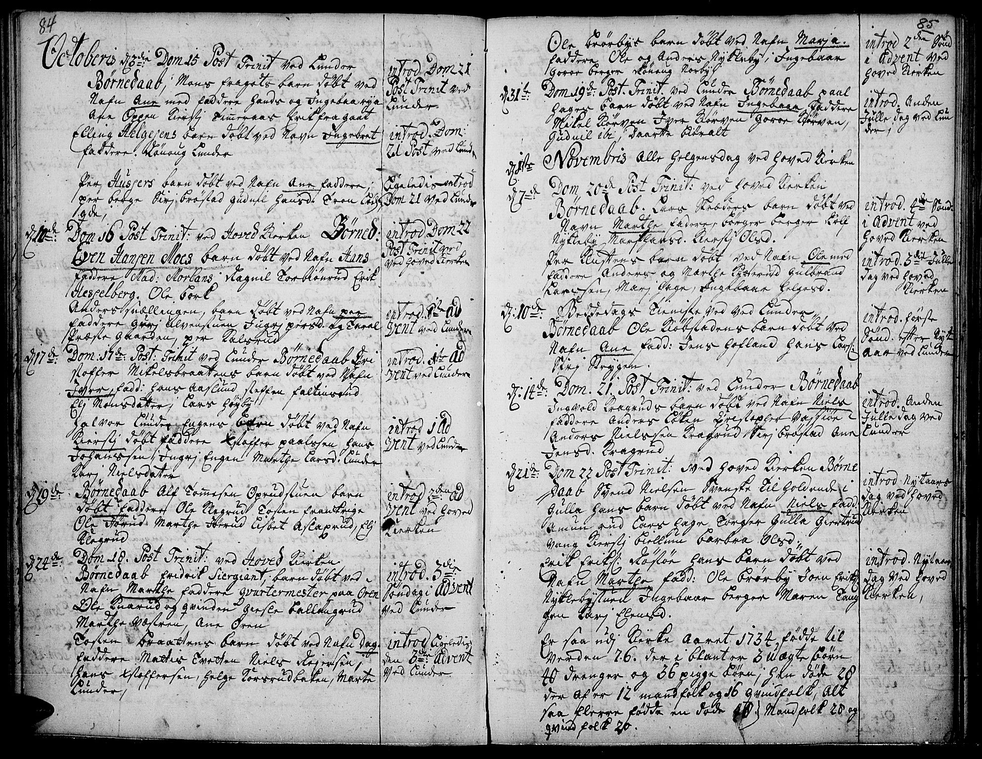Jevnaker prestekontor, SAH/PREST-116/H/Ha/Haa/L0002: Parish register (official) no. 2, 1725-1751, p. 84-85