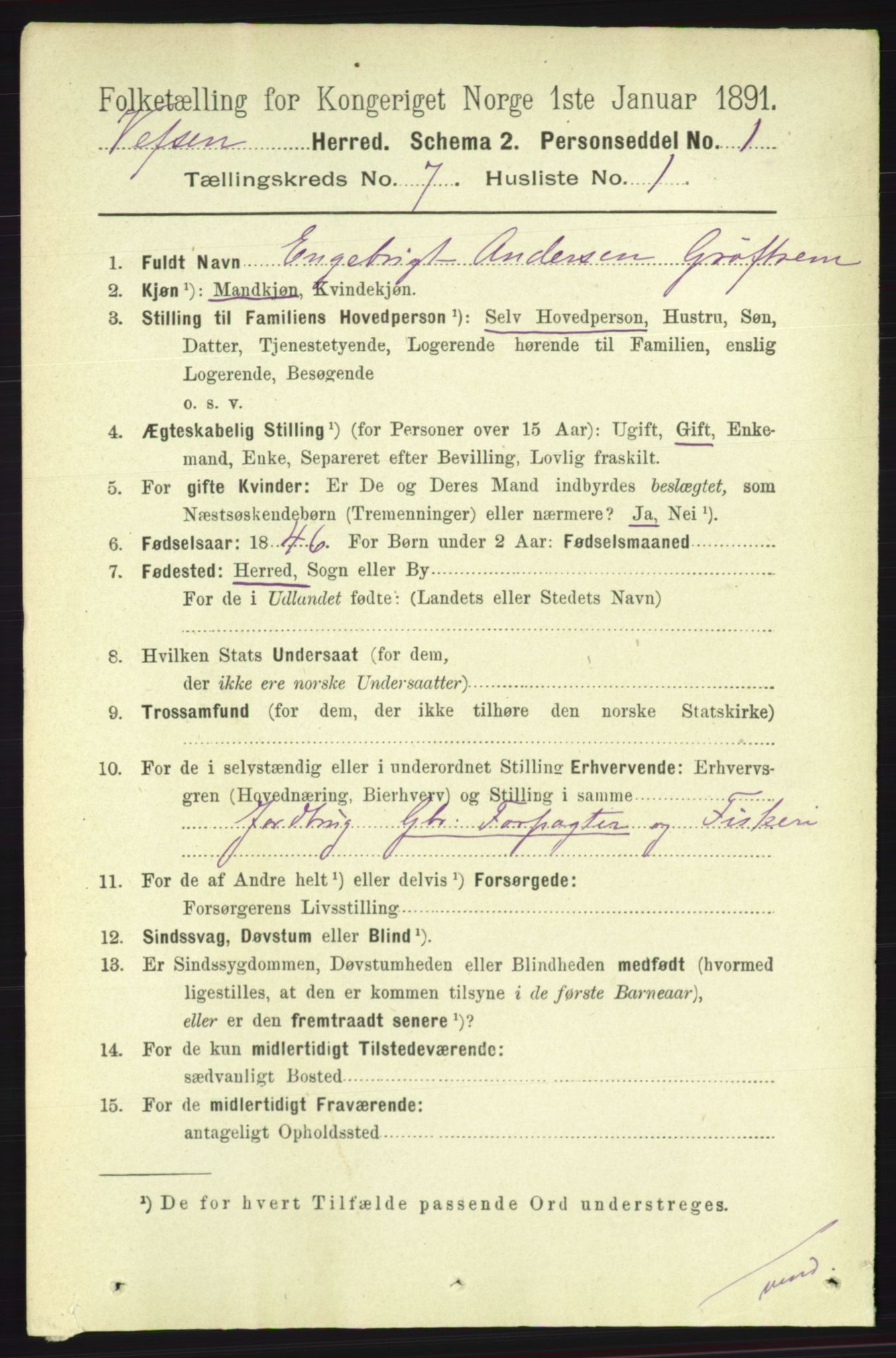 RA, 1891 census for 1824 Vefsn, 1891, p. 3656