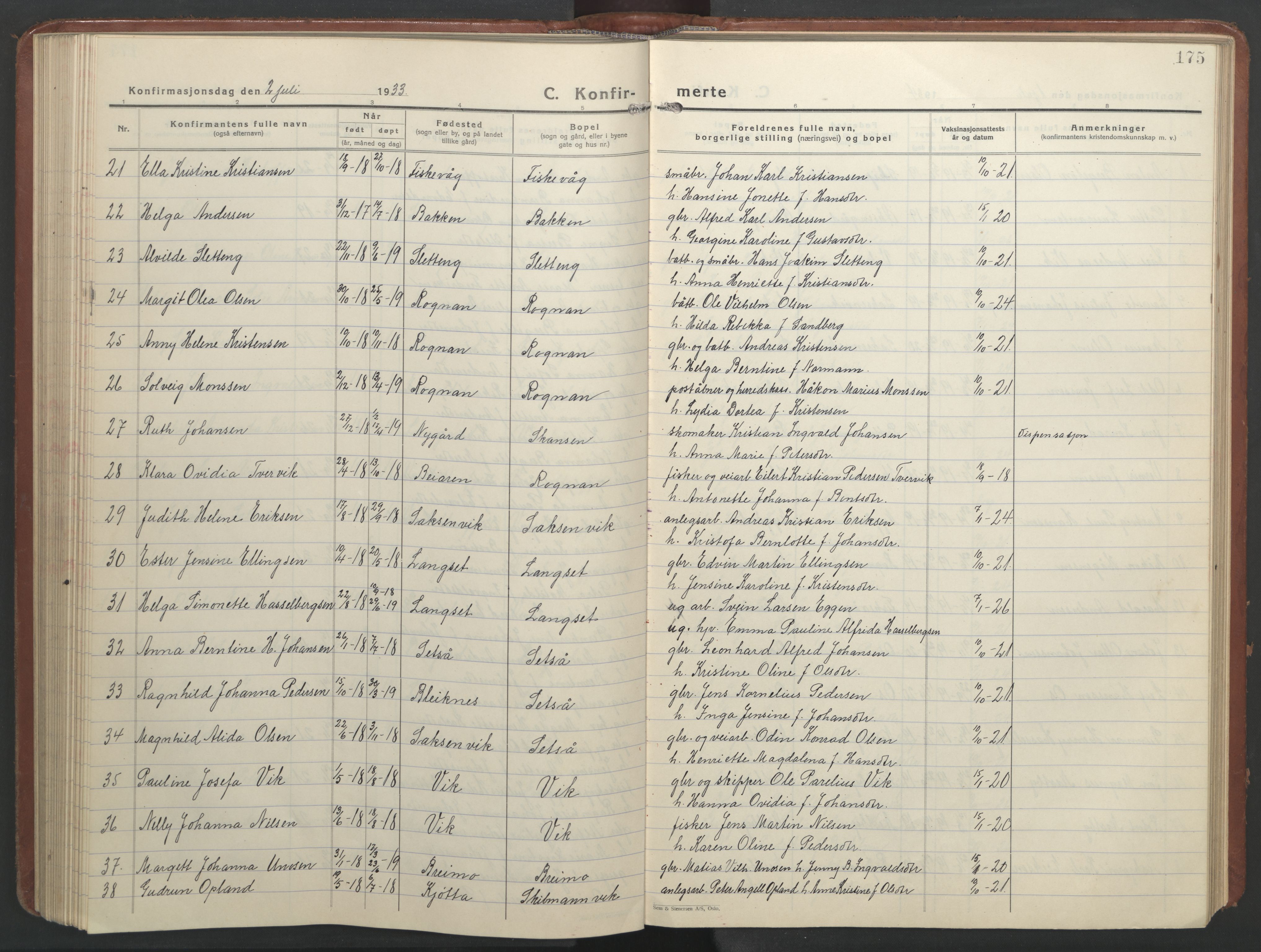 Ministerialprotokoller, klokkerbøker og fødselsregistre - Nordland, SAT/A-1459/847/L0680: Parish register (copy) no. 847C08, 1930-1947, p. 175