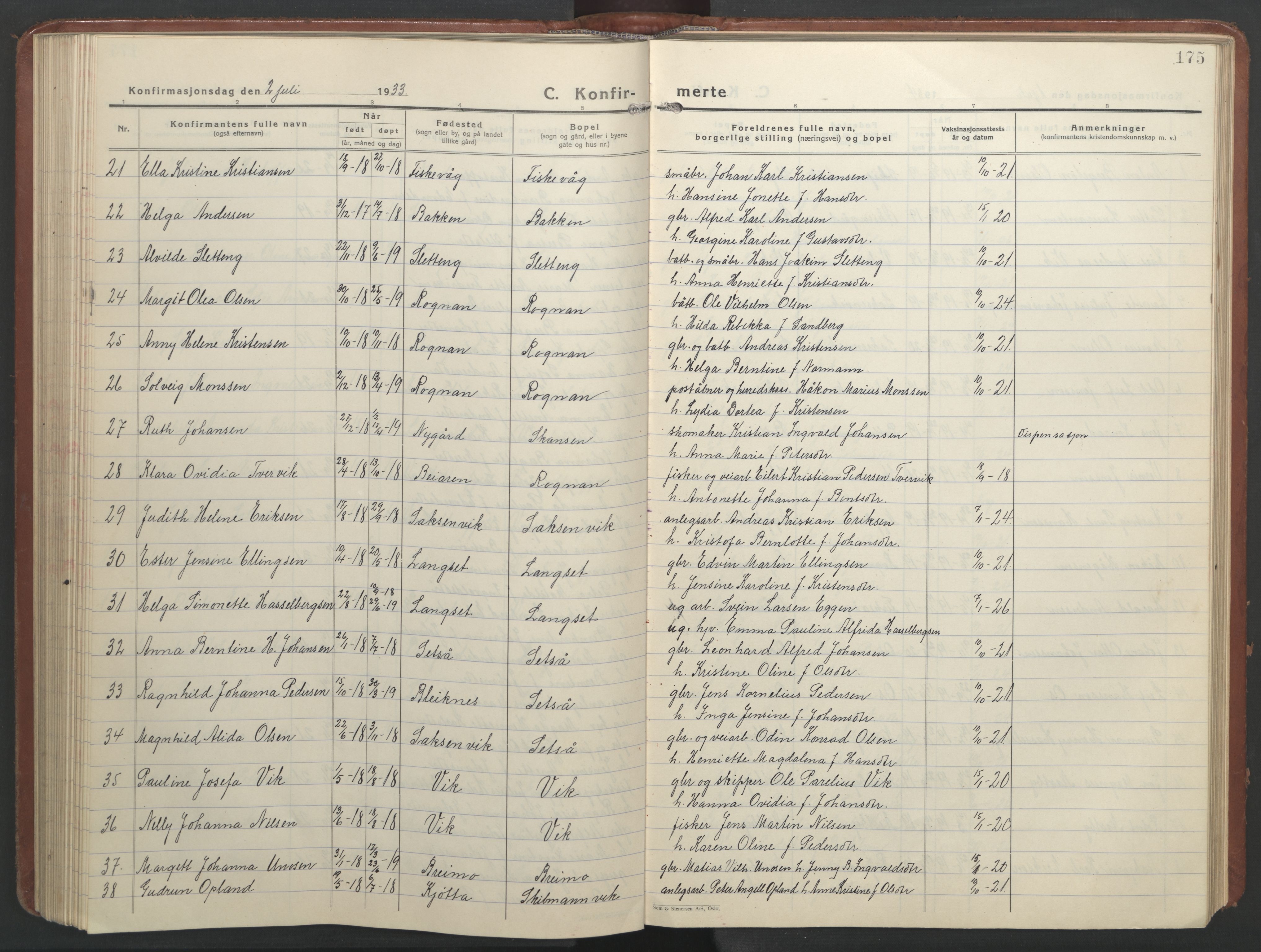 Ministerialprotokoller, klokkerbøker og fødselsregistre - Nordland, AV/SAT-A-1459/847/L0680: Parish register (copy) no. 847C08, 1930-1947, p. 175