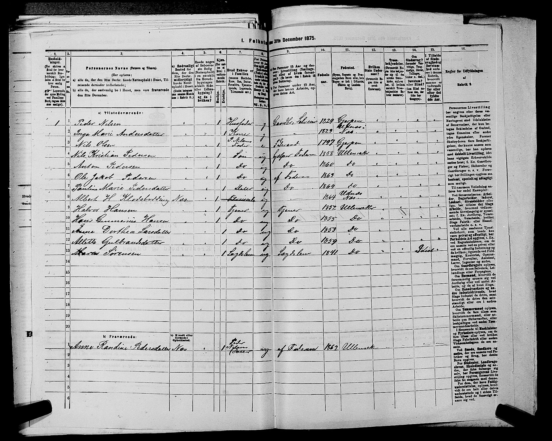 RA, 1875 census for 0235P Ullensaker, 1875, p. 478