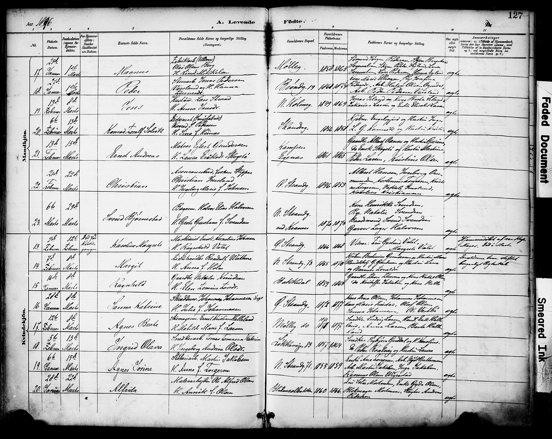 Domkirken sokneprestkontor, AV/SAST-A-101812/001/30/30BA/L0030: Parish register (official) no. A 29, 1889-1902, p. 127