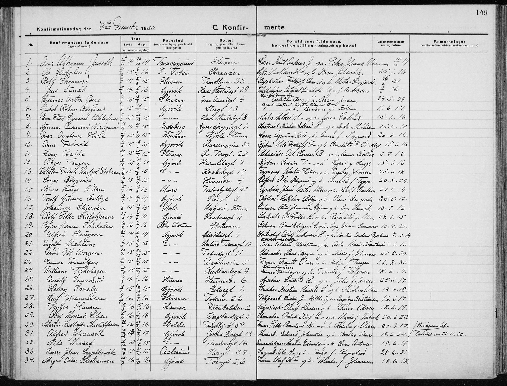 Vardal prestekontor, AV/SAH-PREST-100/H/Ha/Haa/L0015: Parish register (official) no. 15, 1923-1937, p. 149