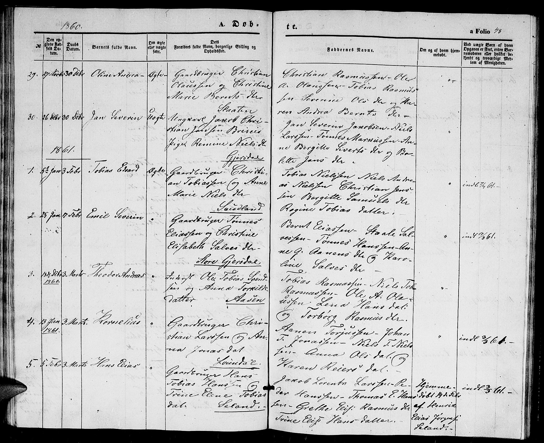 Herad sokneprestkontor, SAK/1111-0018/F/Fb/Fba/L0002: Parish register (copy) no. B 2, 1852-1862, p. 48