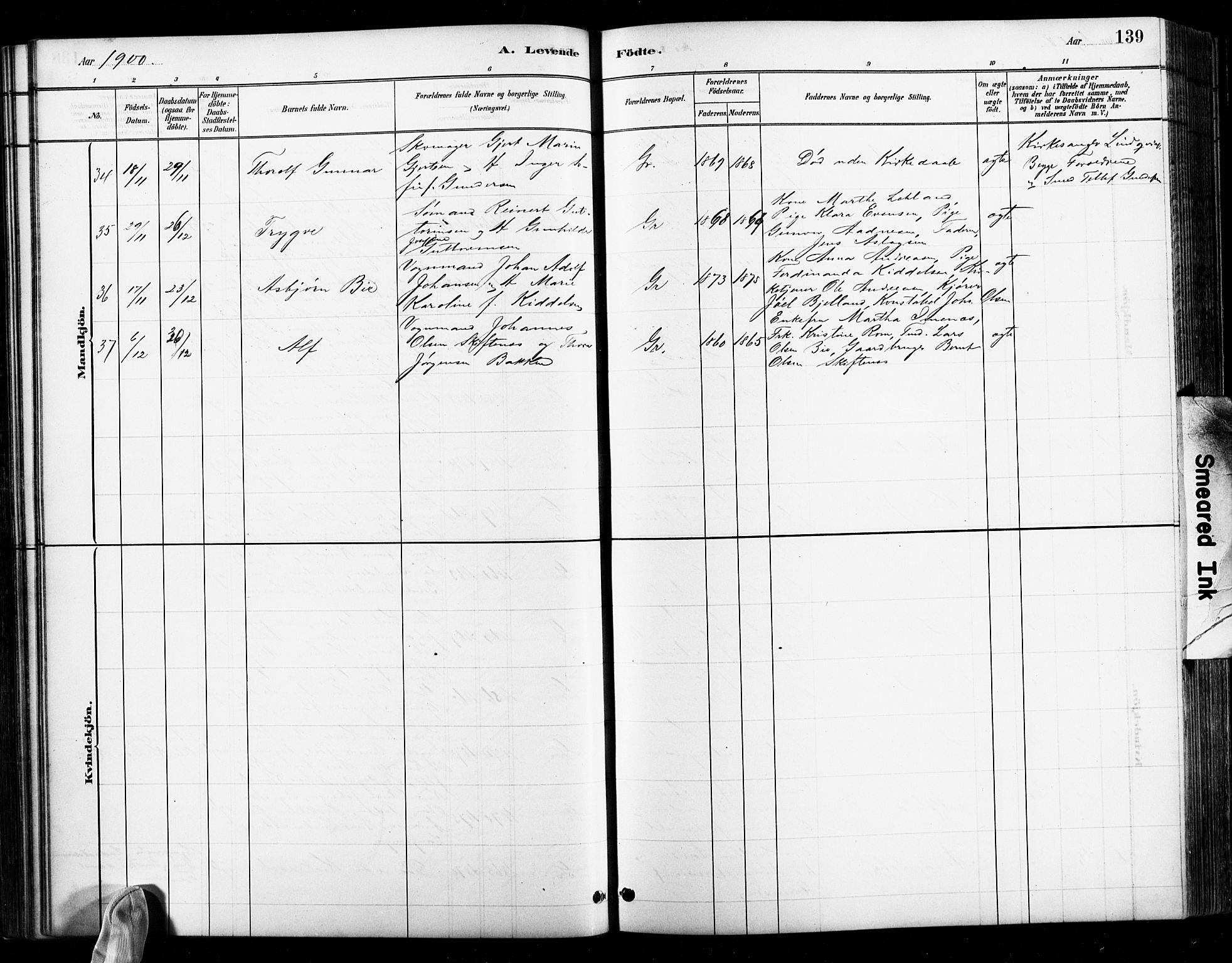 Grimstad sokneprestkontor, AV/SAK-1111-0017/F/Fb/L0001: Parish register (copy) no. B 1, 1881-1922, p. 139