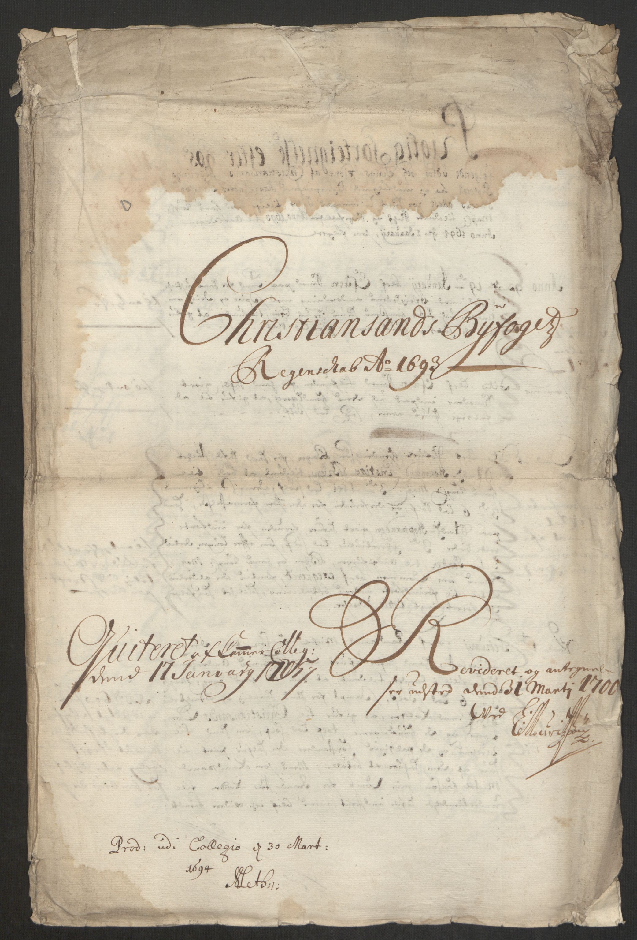 Rentekammeret inntil 1814, Reviderte regnskaper, Byregnskaper, AV/RA-EA-4066/R/Rm/L0285: [M18] Sikt og sakefall, 1681-1718, p. 175