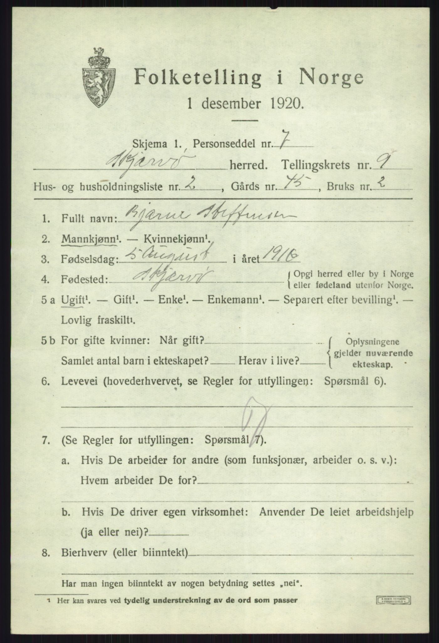 SATØ, 1920 census for Skjervøy, 1920, p. 5135
