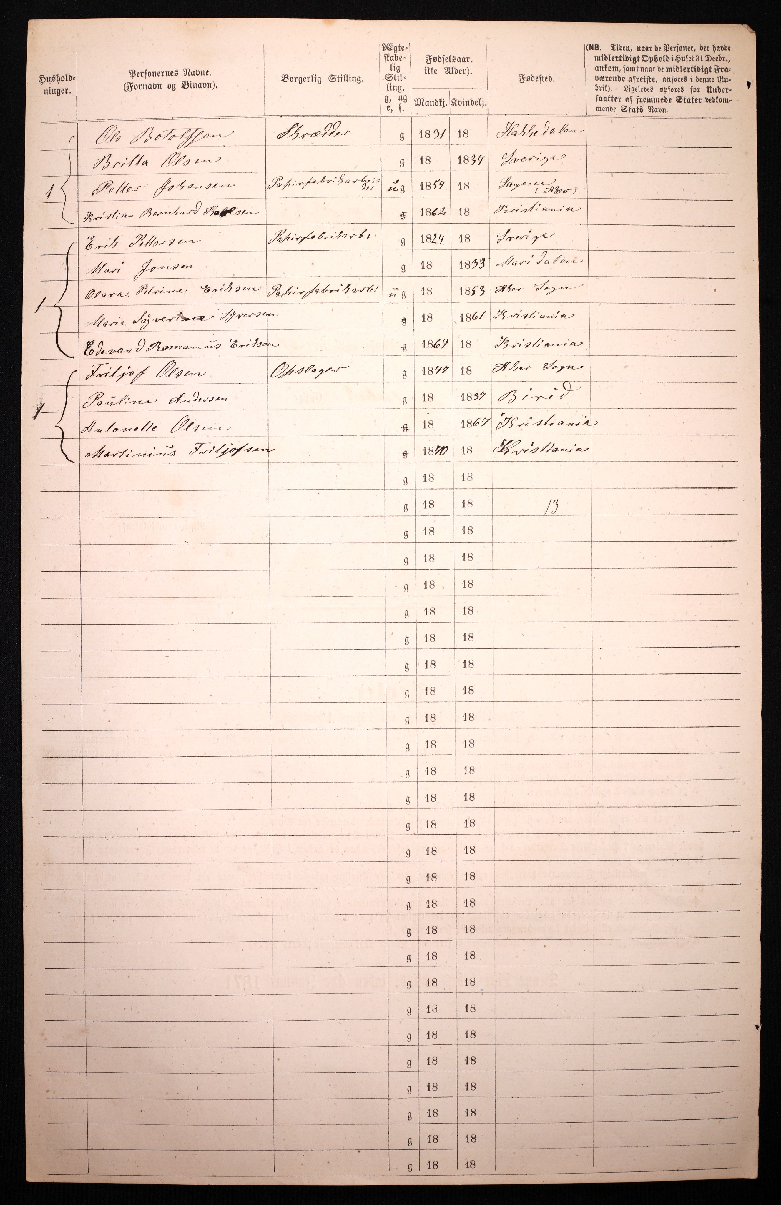 RA, 1870 census for 0301 Kristiania, 1870, p. 399