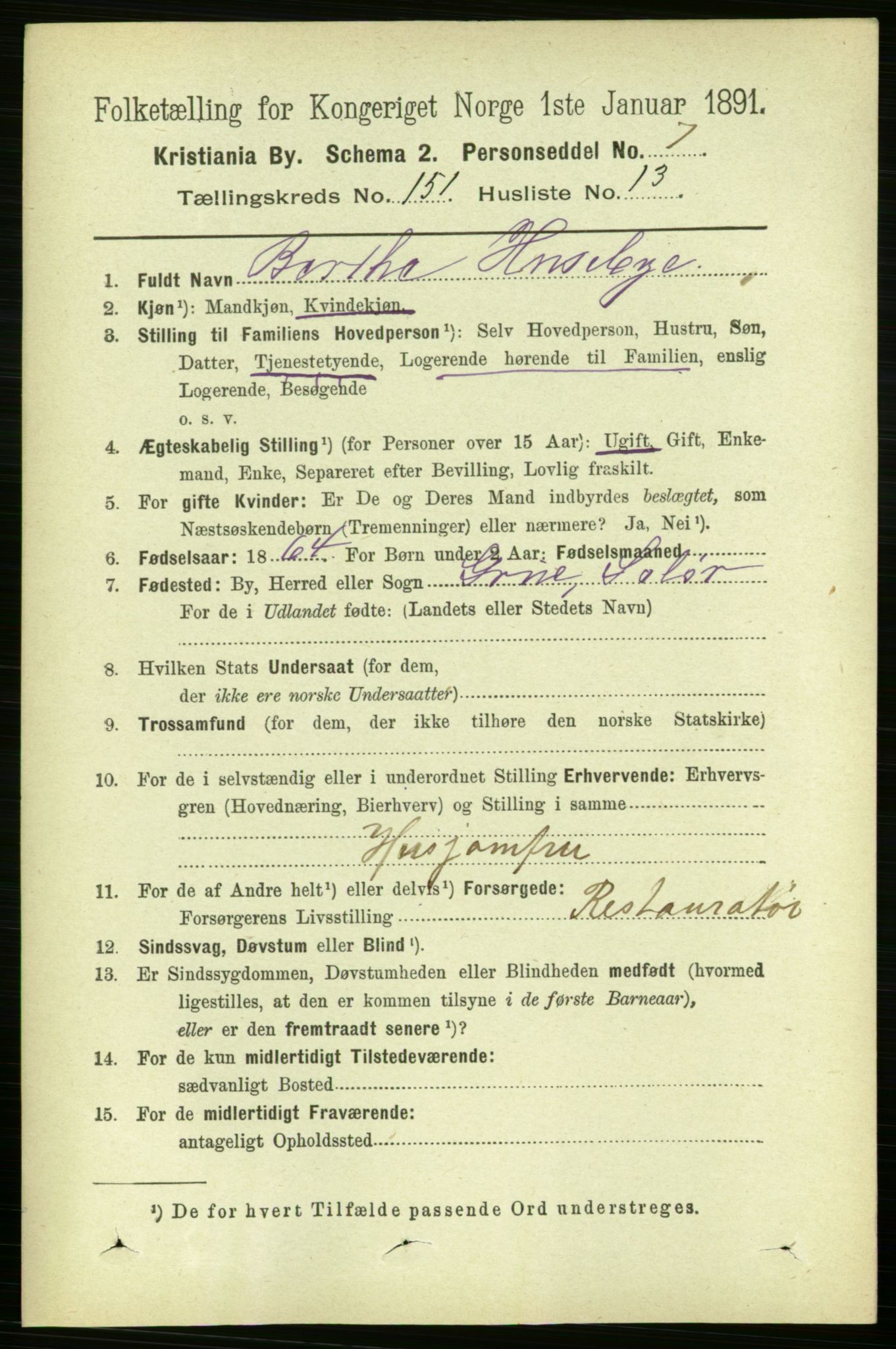 RA, 1891 census for 0301 Kristiania, 1891, p. 84608