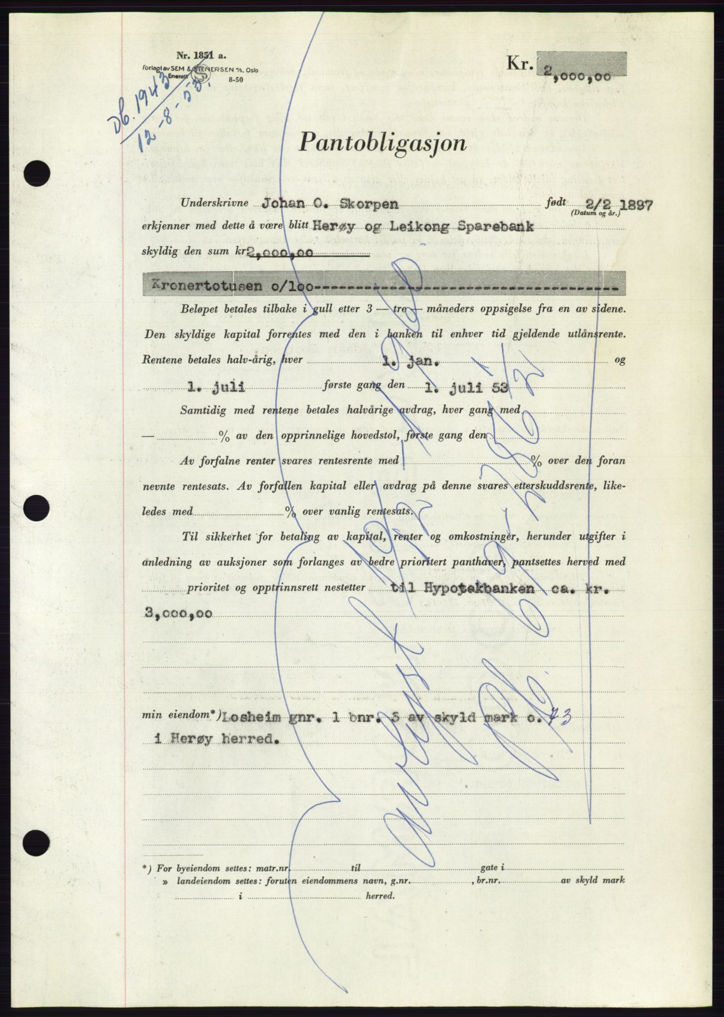 Søre Sunnmøre sorenskriveri, AV/SAT-A-4122/1/2/2C/L0123: Mortgage book no. 11B, 1953-1953, Diary no: : 1943/1953