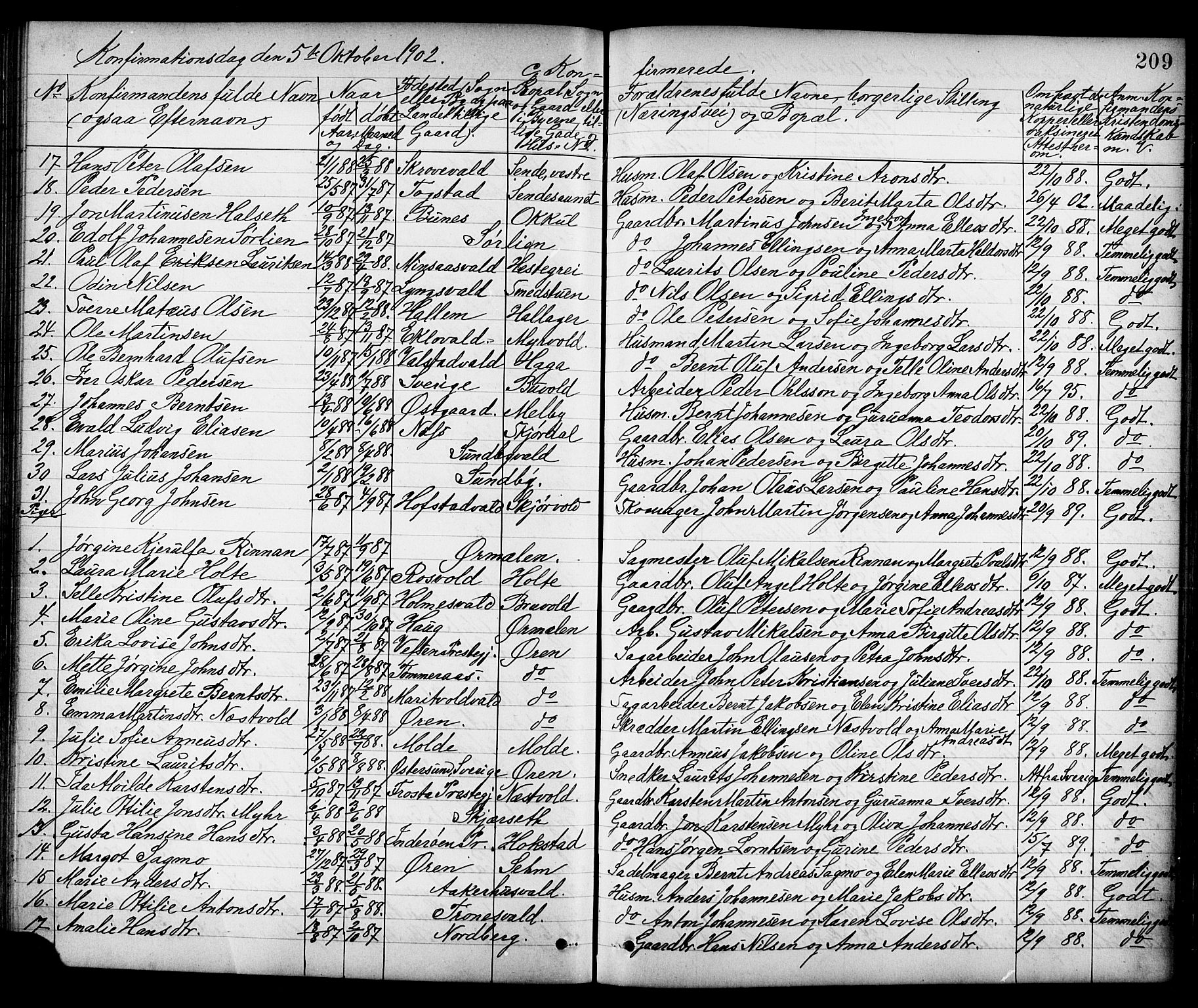 Ministerialprotokoller, klokkerbøker og fødselsregistre - Nord-Trøndelag, SAT/A-1458/723/L0257: Parish register (copy) no. 723C05, 1890-1907, p. 209