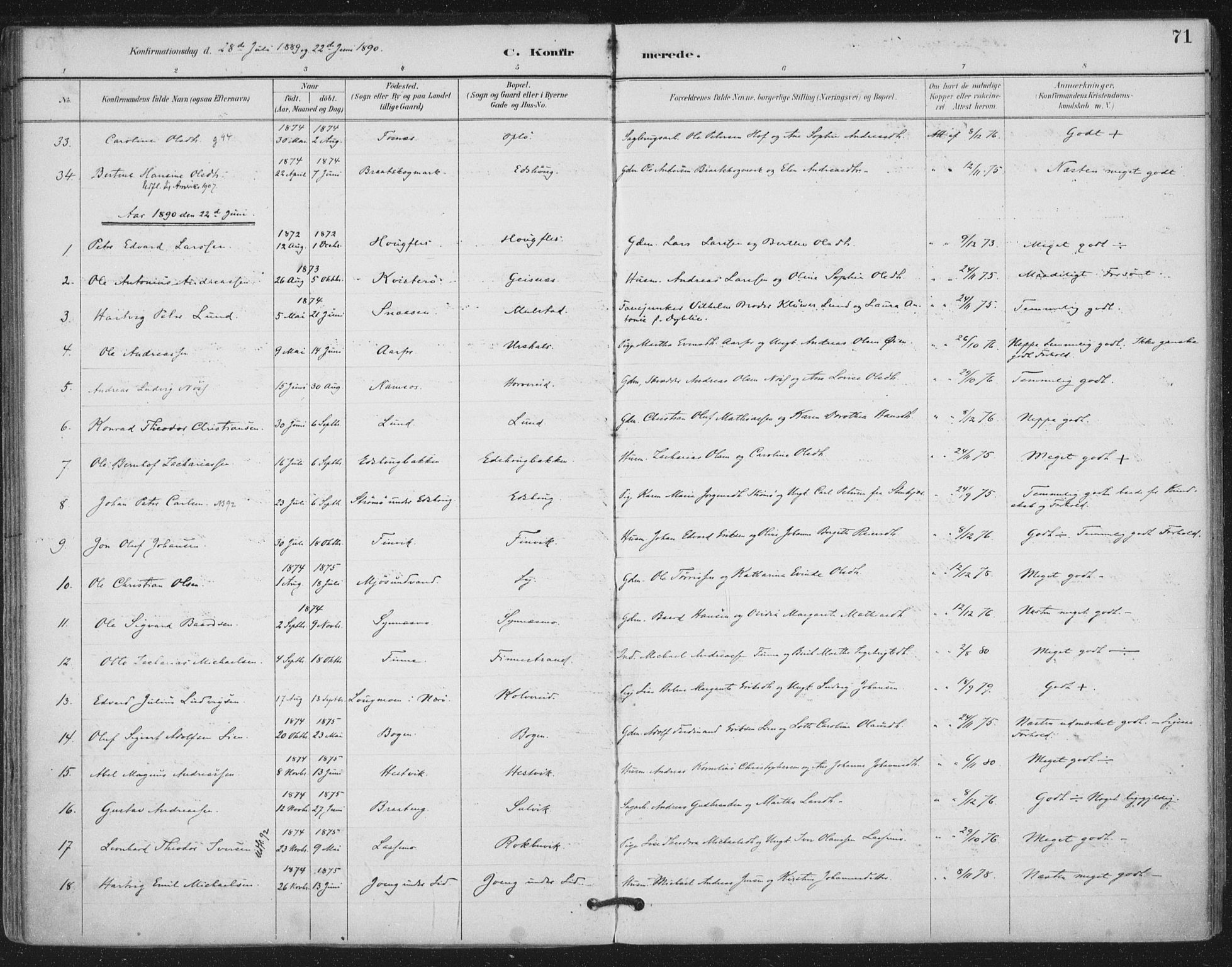 Ministerialprotokoller, klokkerbøker og fødselsregistre - Nord-Trøndelag, SAT/A-1458/780/L0644: Parish register (official) no. 780A08, 1886-1903, p. 71