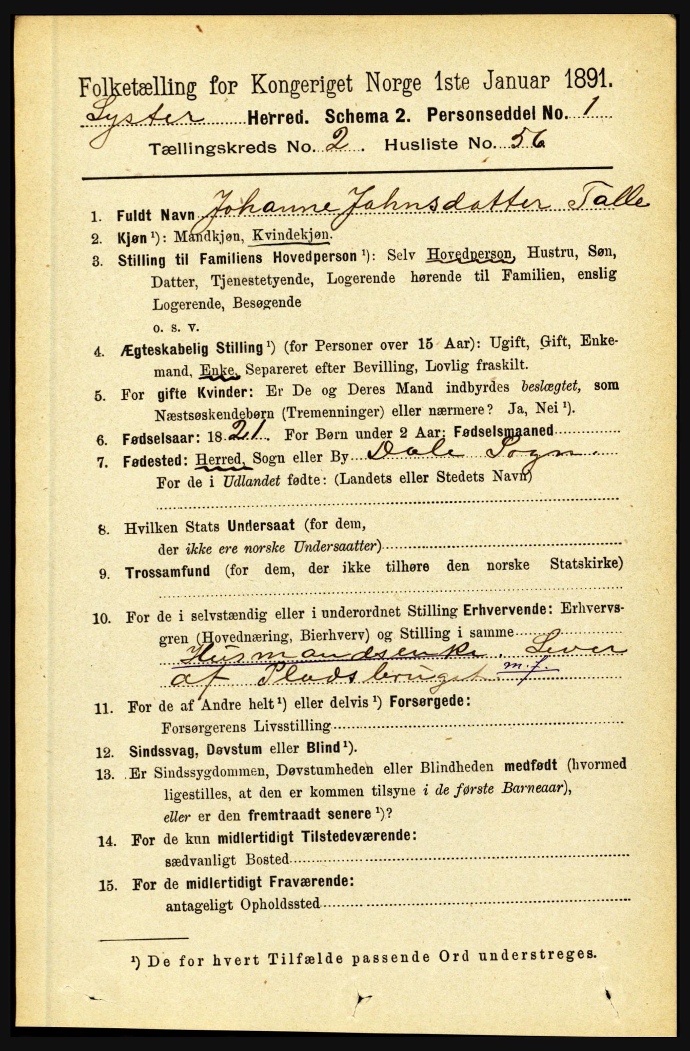 RA, 1891 census for 1426 Luster, 1891, p. 1094