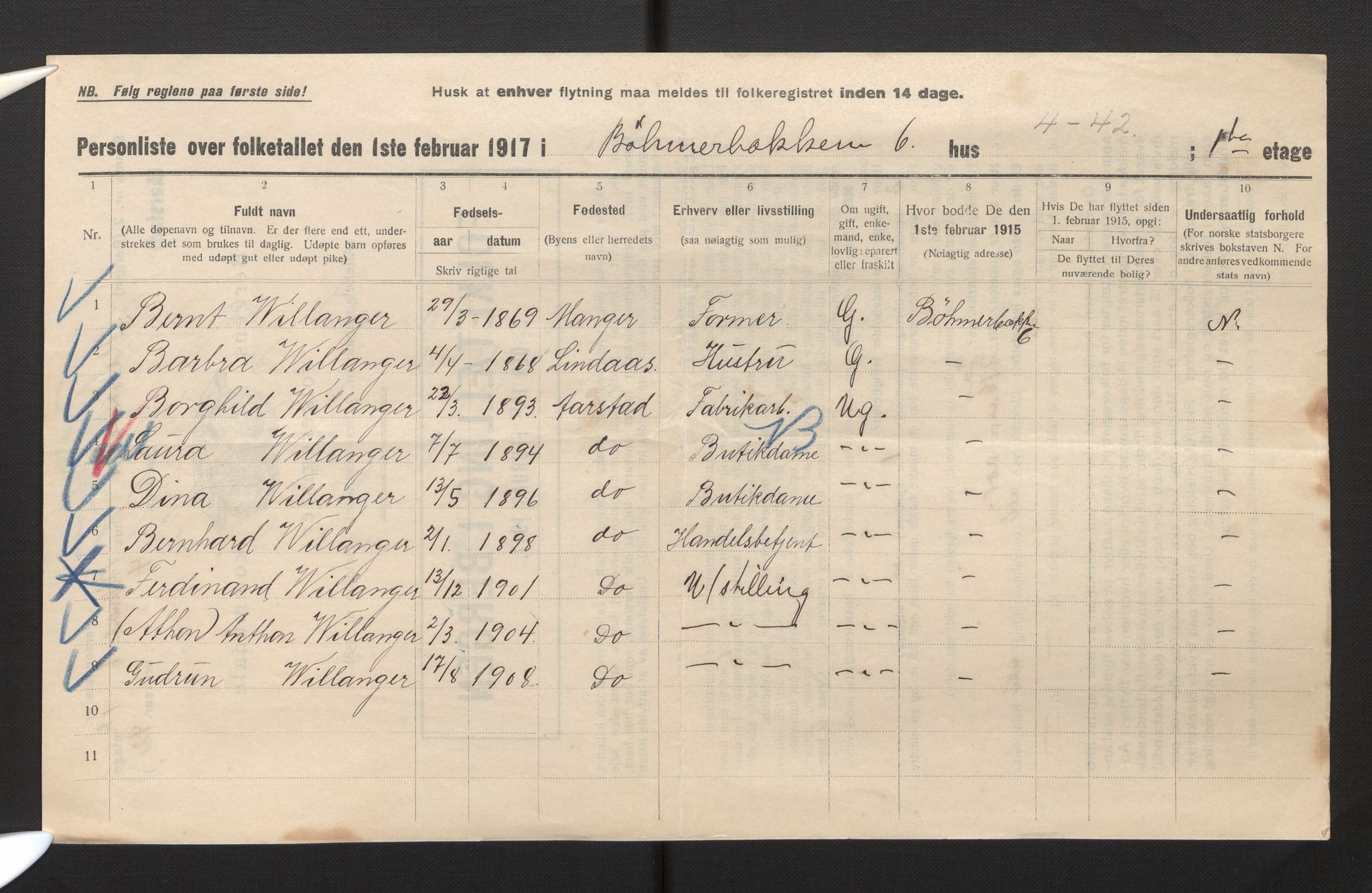 SAB, Municipal Census 1917 for Bergen, 1917, p. 47268